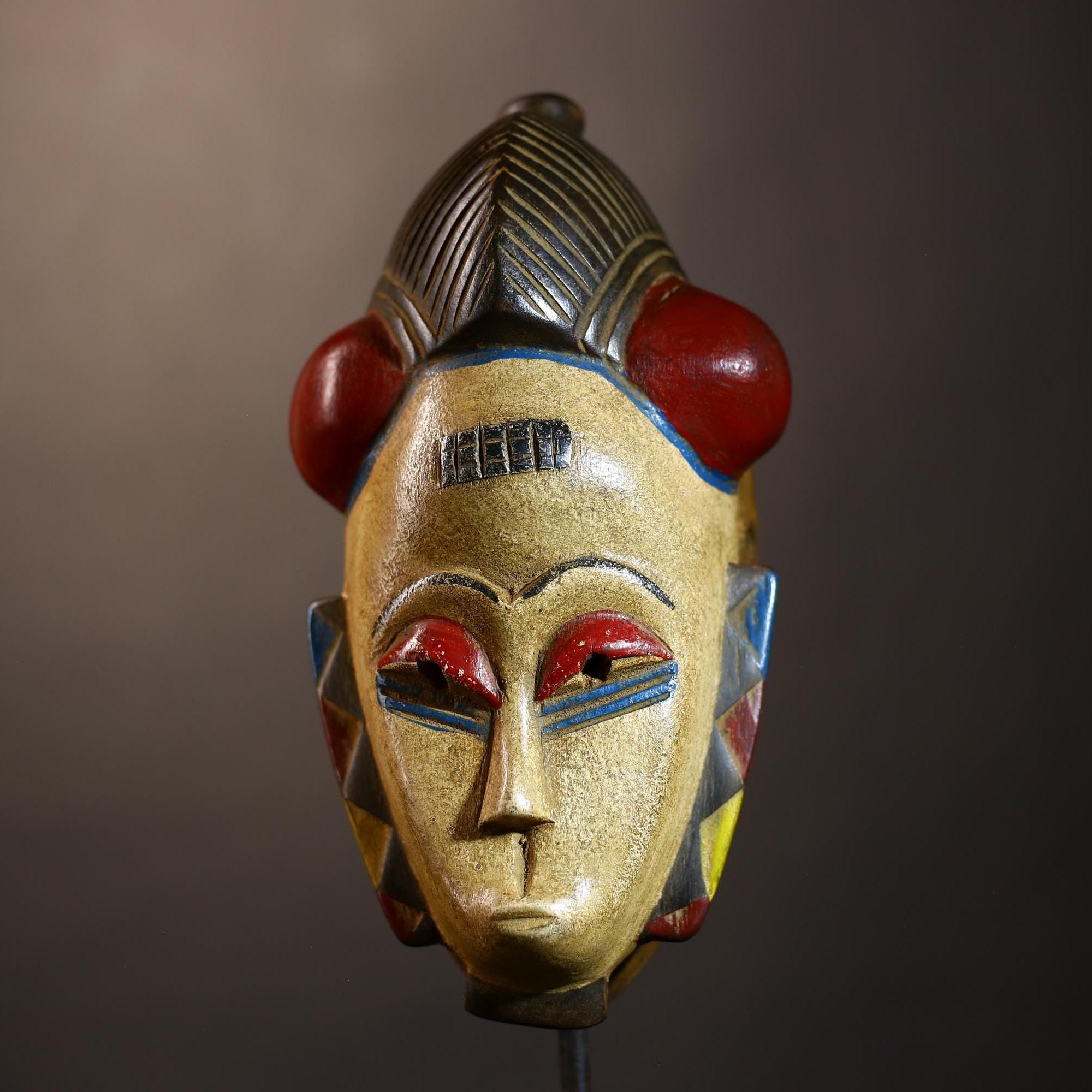 African Mask Vintage | Baule Guro Handcrafted Wood Tribal Art | Unique Wall Decor | Authentic Ethnic Accent for Home-G5020