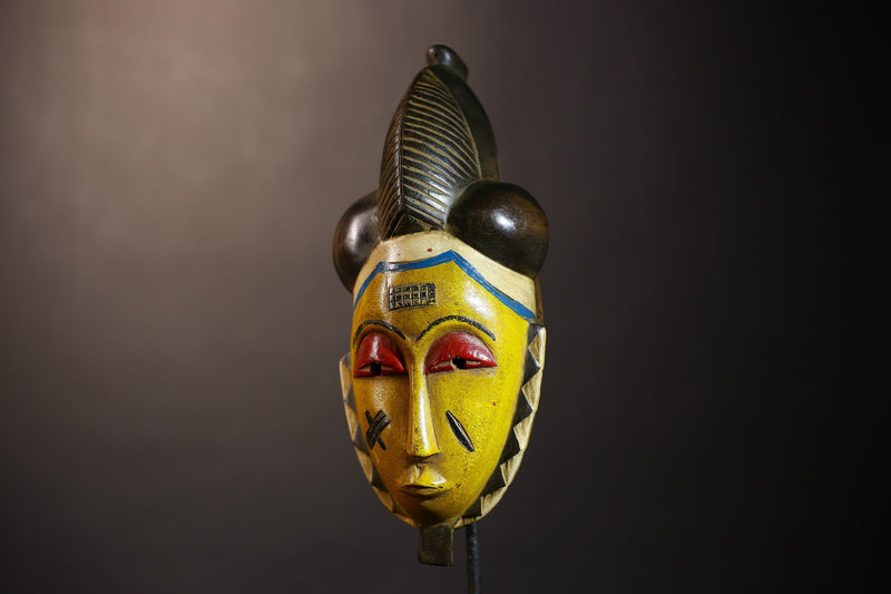 African Vintage Mask | Unique Baule Guro Yellow Wooden Wall Art Decor | Ethnic Accent for Home | Collectible Tribal Artwork-G5019