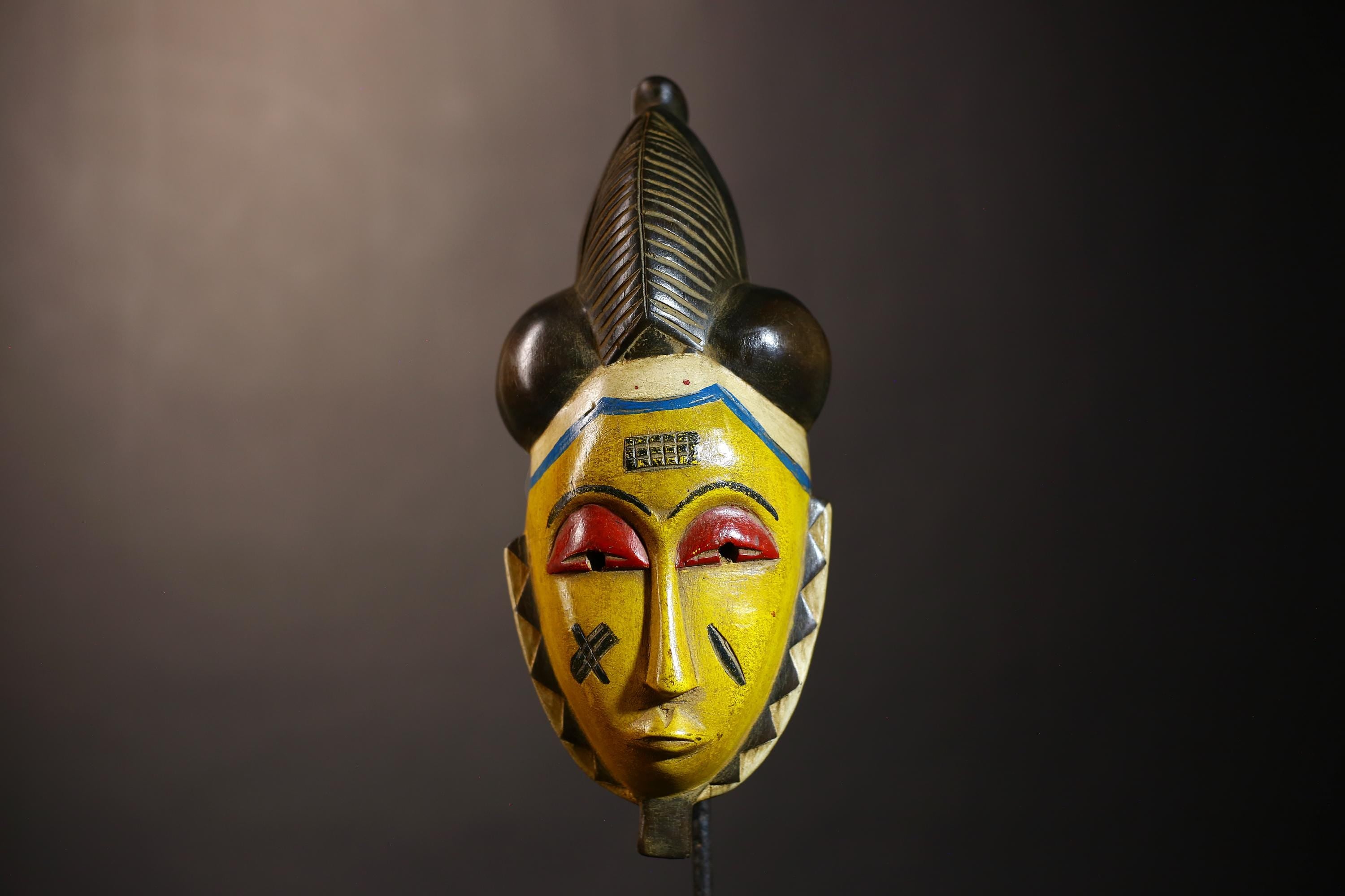 African Vintage Mask | Unique Baule Guro Yellow Wooden Wall Art Decor | Ethnic Accent for Home | Collectible Tribal Artwork-G5019