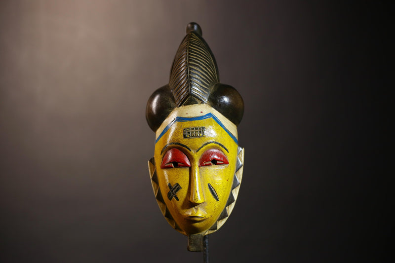 African Vintage Mask | Unique Baule Guro Yellow Wooden Wall Art Decor | Ethnic Accent for Home | Collectible Tribal Artwork-G5019