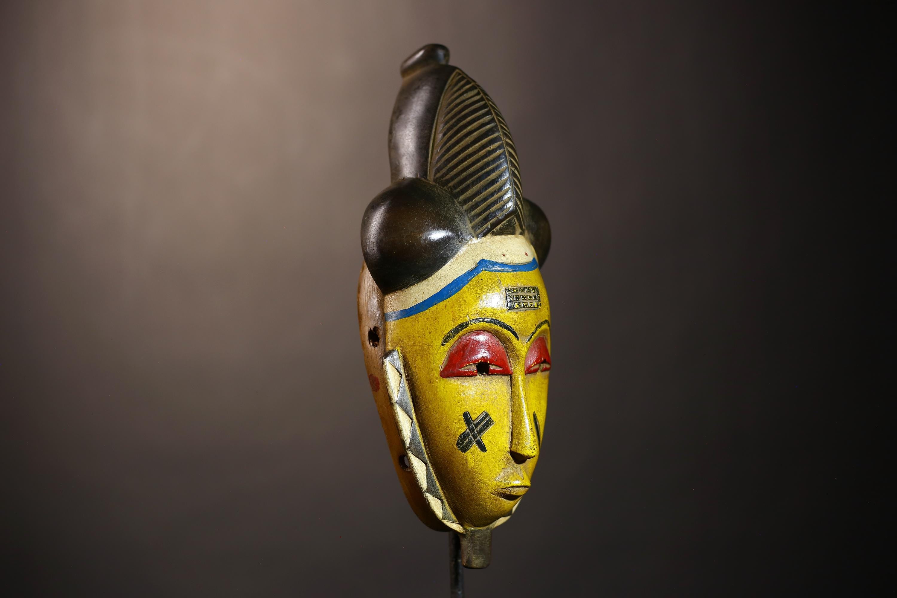 African Vintage Mask | Unique Baule Guro Yellow Wooden Wall Art Decor | Ethnic Accent for Home | Collectible Tribal Artwork-G5019