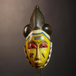 African Vintage Mask | Unique Baule Guro Yellow Wooden Wall Art Decor | Ethnic Accent for Home | Collectible Tribal Artwork-G5019