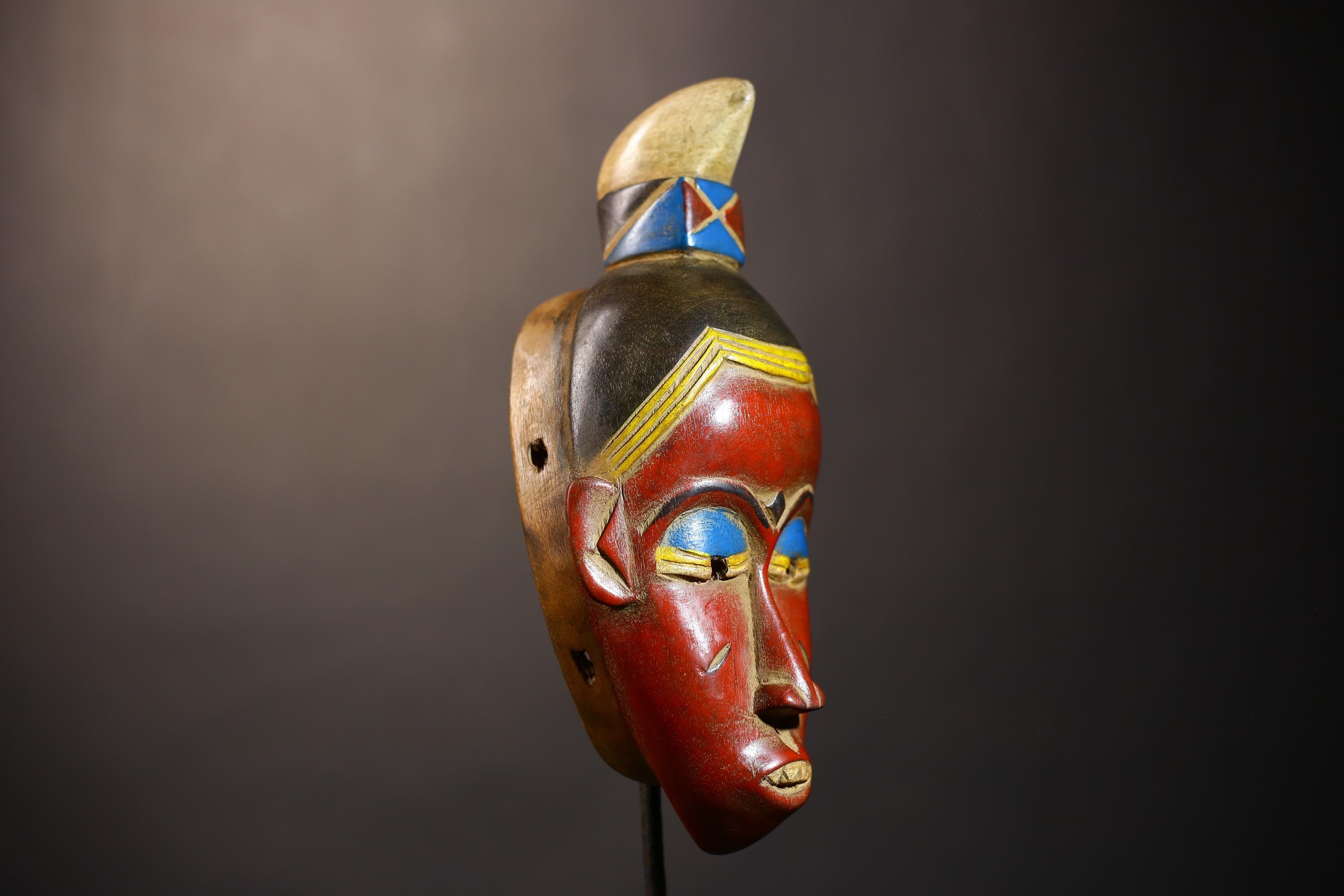 African Vintage Mask | Unique Red Wooden Guro Wall Art Decor Display | Cultural Accent for Home | Collectible Tribal Piece-G5017