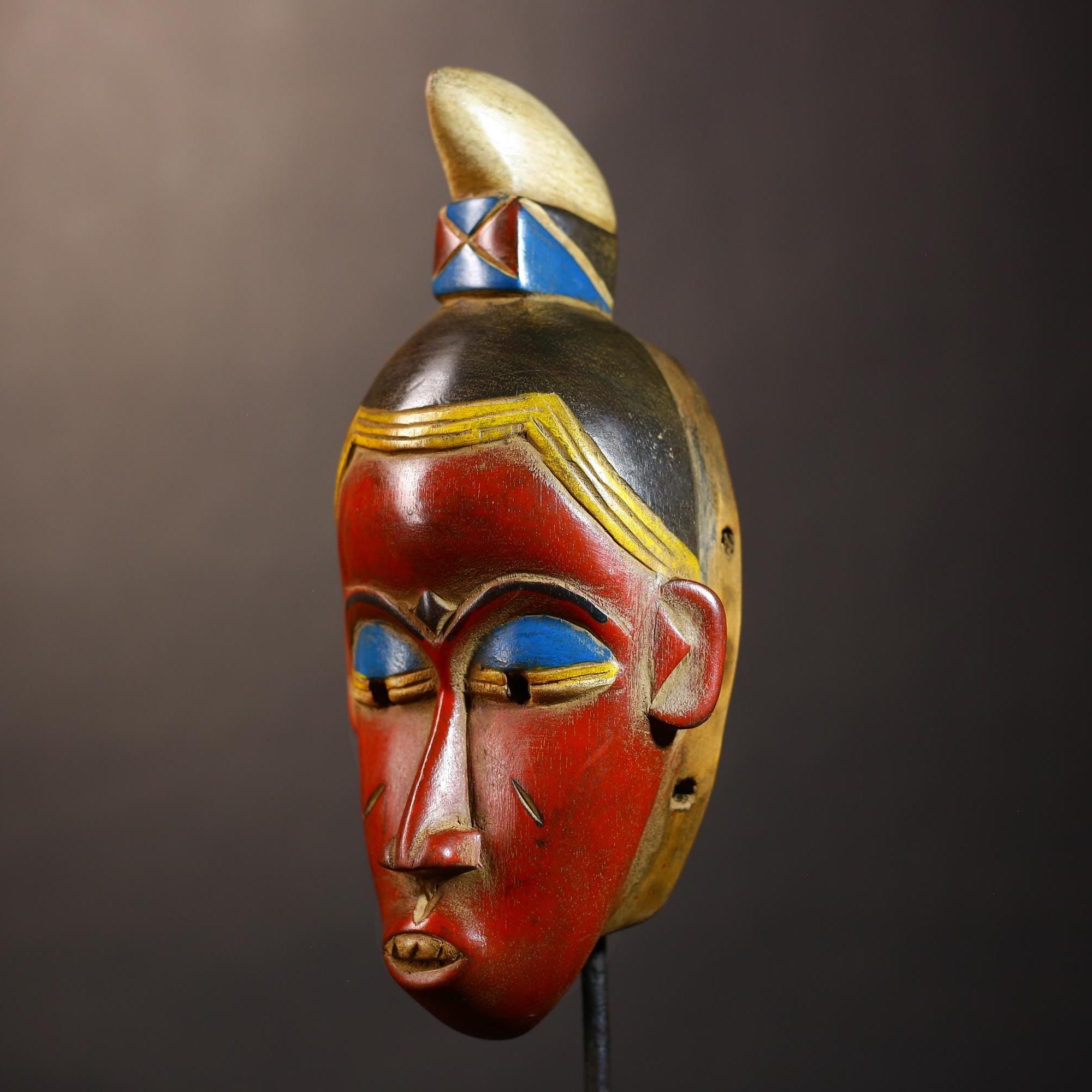 African Vintage Mask | Unique Red Wooden Guro Wall Art Decor Display | Cultural Accent for Home | Collectible Tribal Piece-G5017