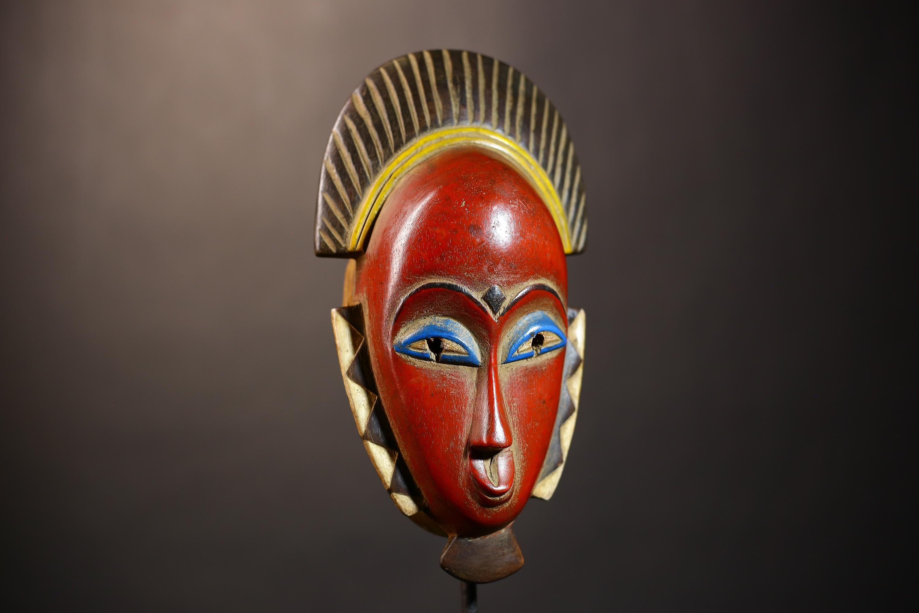 African Vintage Mask | Unique Baule Guro Red Wooden Wall Art Decor Display | Cultural Accent for Home | Collectible Tribal Art-G5016