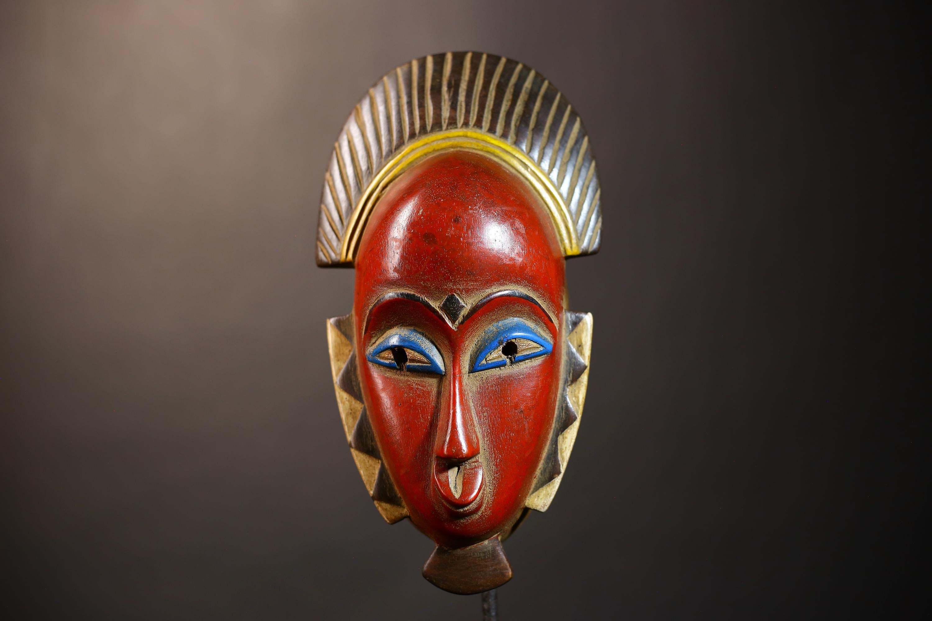 African Vintage Mask | Unique Baule Guro Red Wooden Wall Art Decor Display | Cultural Accent for Home | Collectible Tribal Art-G5016