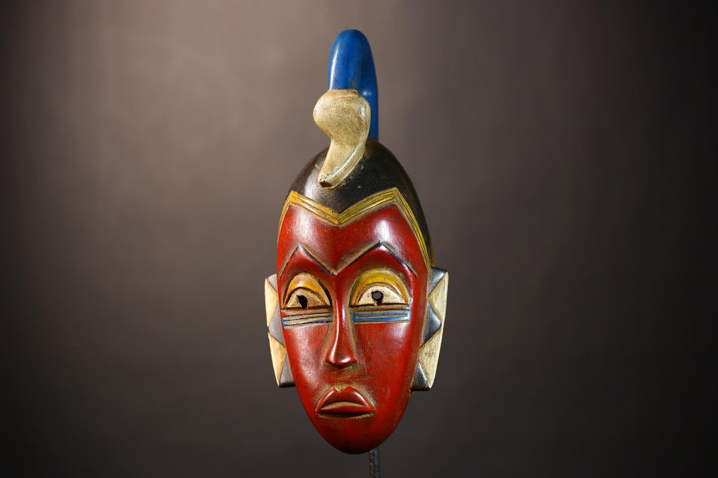 African Unique Baule Guro Mask | Orange Wooden Wall Art Decor for Display | Cultural Accent for Home | Artisan Craftsmanship-G5015