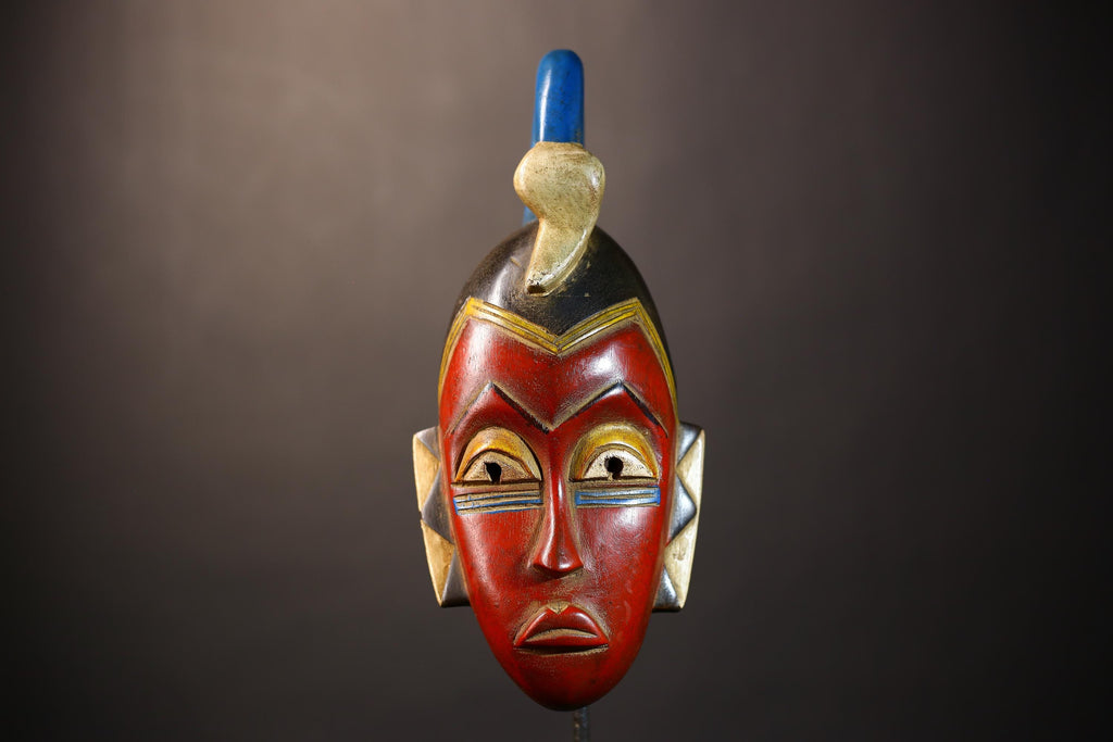 African Unique Baule Guro Mask | Orange Wooden Wall Art Decor for Display | Cultural Accent for Home | Artisan Craftsmanship-G5015