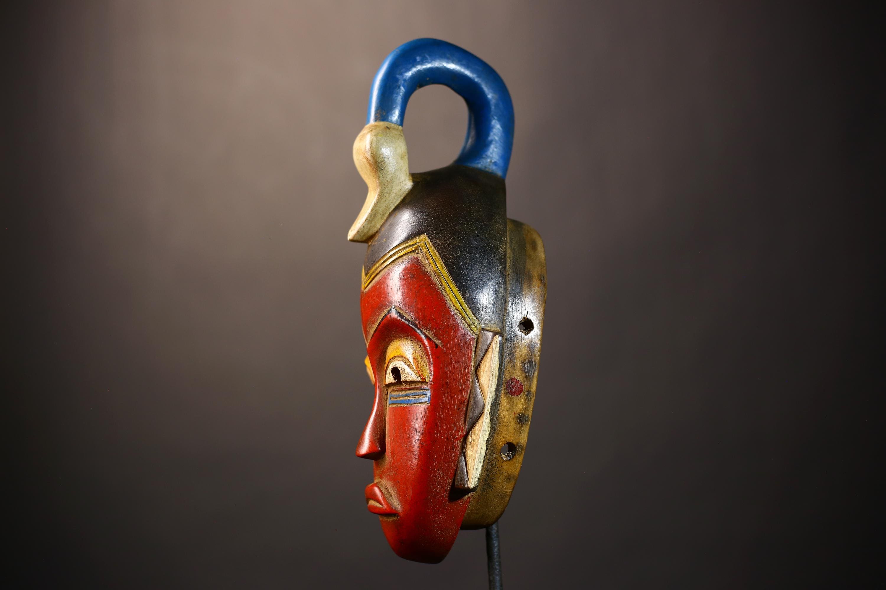 African Unique Baule Guro Mask | Orange Wooden Wall Art Decor for Display | Cultural Accent for Home | Artisan Craftsmanship-G5015