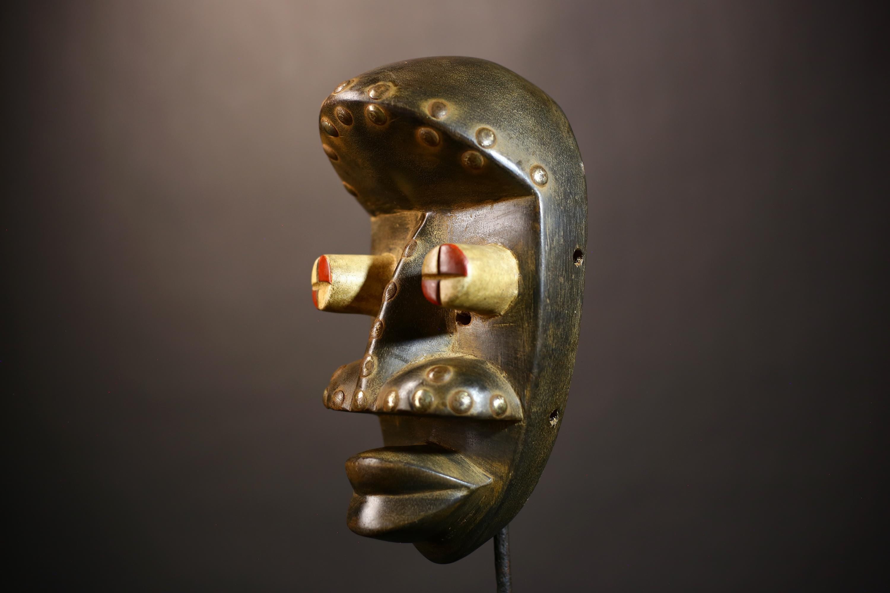 African Hand Carved Wooden Mask | Grebo Tribal Wall Decor | Unique Brown Rustic Home Art | Ethnic Decor for Wall -G5031