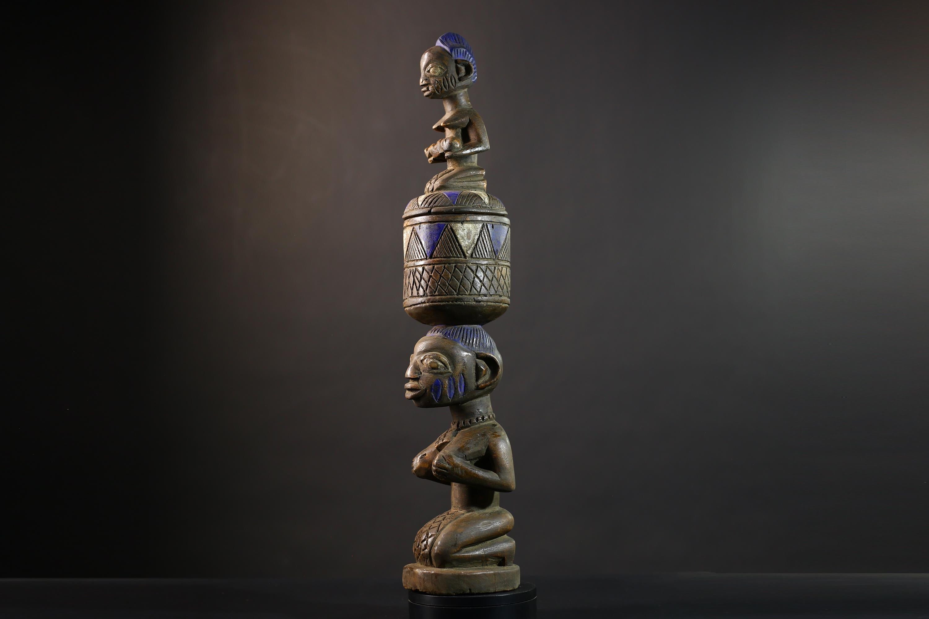 African Vintage Antique Art Figure | Olumeye Kneeling Female Statue | Cultural Decor | Unique Handcrafted Sculpture | Ethnic Beauty-G5151