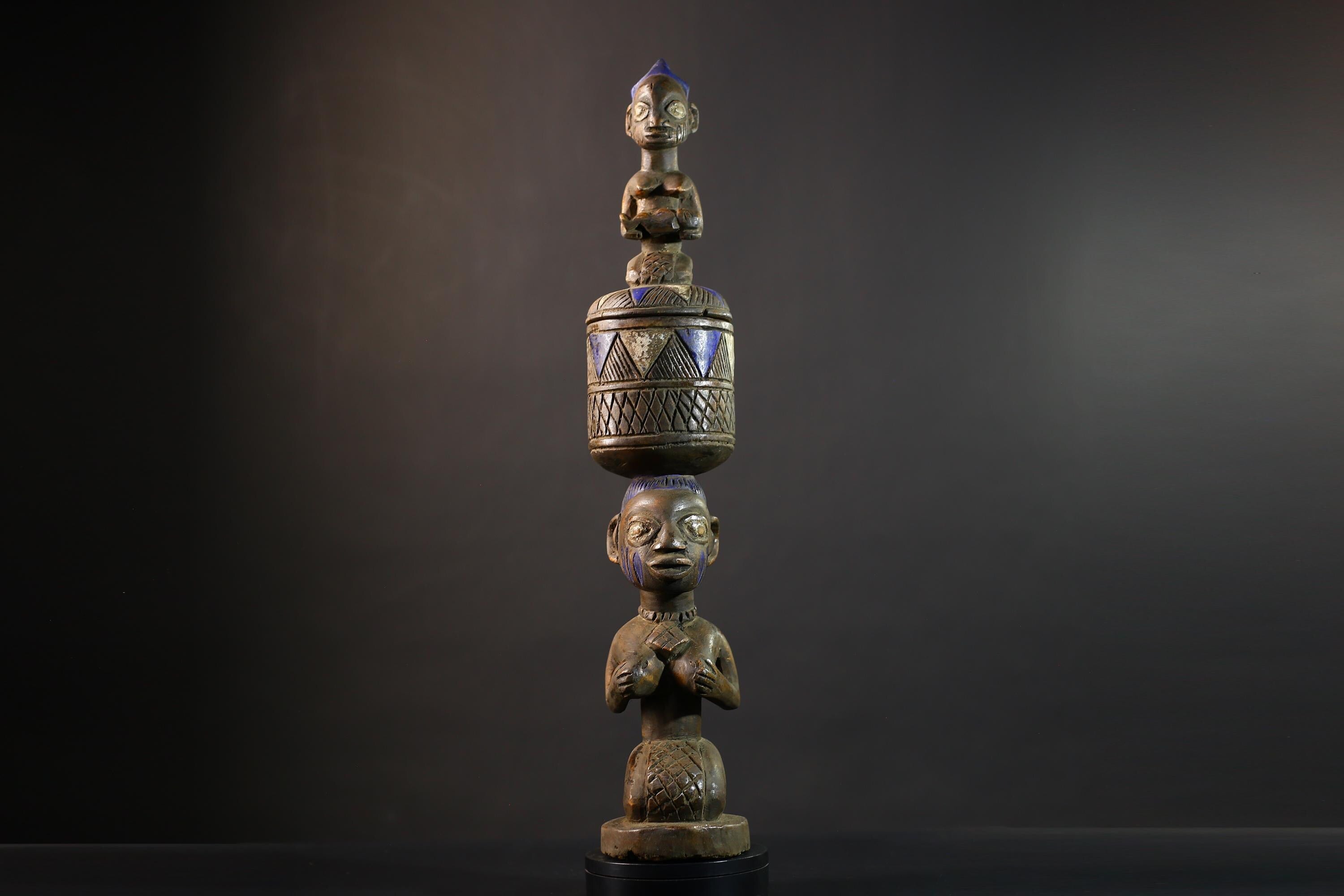 African Vintage Antique Art Figure | Olumeye Kneeling Female Statue | Cultural Decor | Unique Handcrafted Sculpture | Ethnic Beauty-G5151