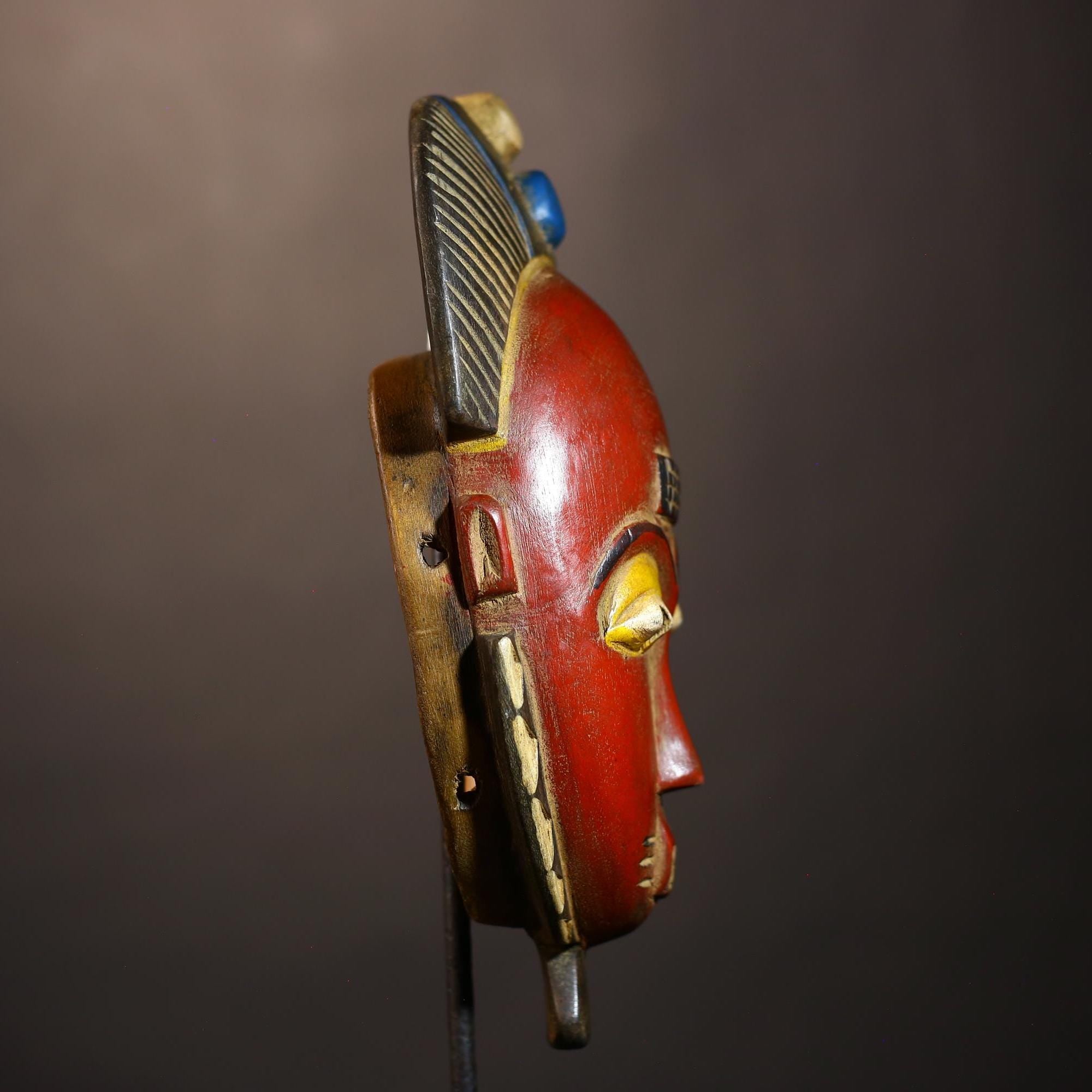 African Vintage Guro Mask Red Hand-Carved Wooden Unique Tribal Wall Art | Ethnic Decor | Folk Art | Home Decoration-G5043