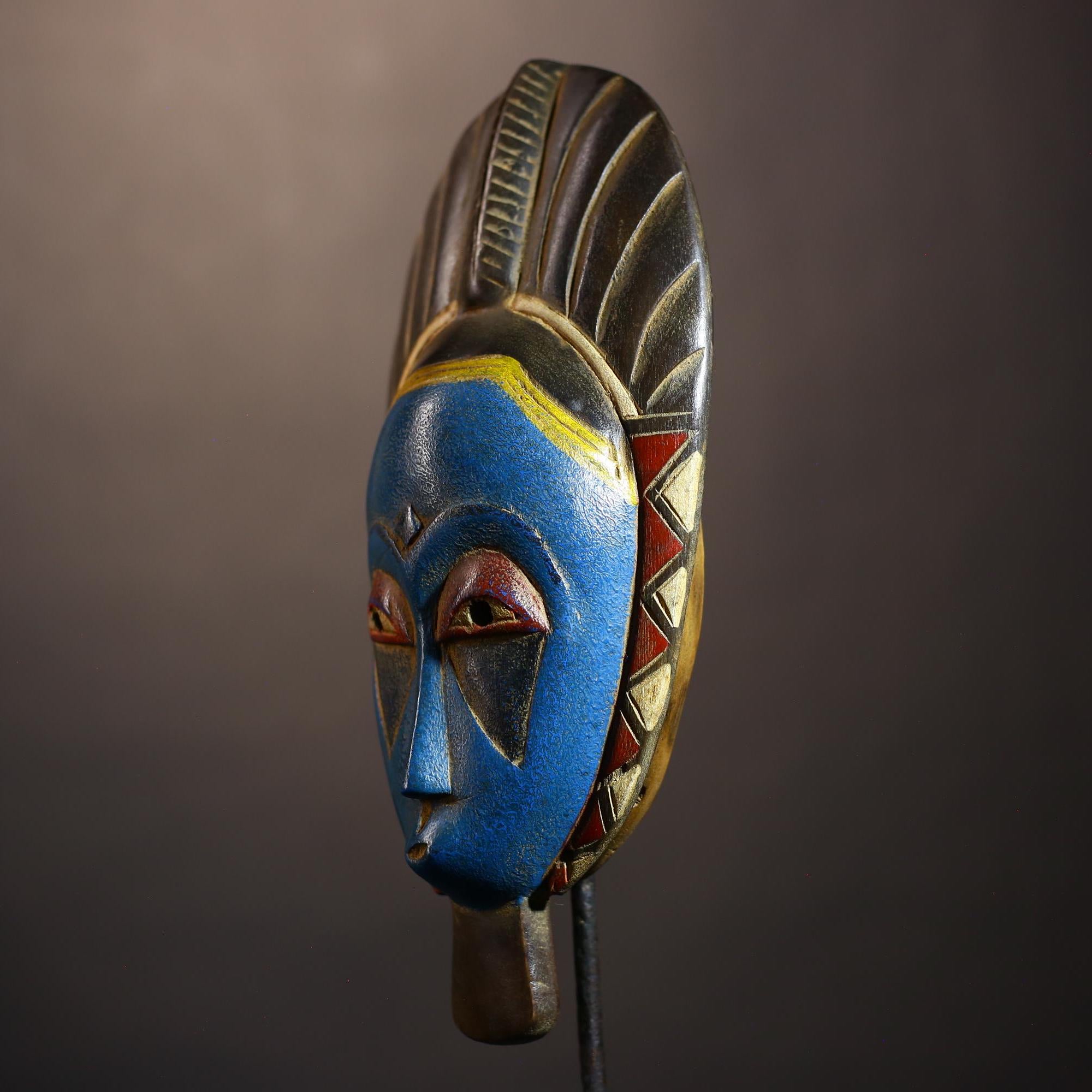 African Vintage Guro Mask Blue Hand-Carved Wooden Tribal Wall Decor | Unique Art | Ethnic Home Accents | Artisan Craft-G5042