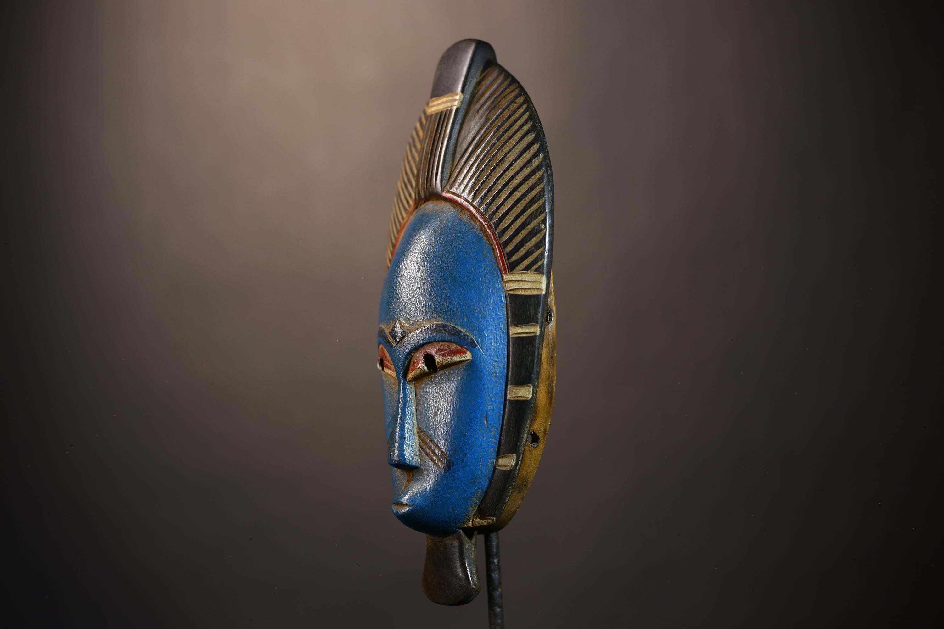 African Vintage Guro Mask Blue Color Hand-Carved Wooden Art Decor | Unique Tribal Decor | Ethnic Wall Art | Artisan Craft-G5041