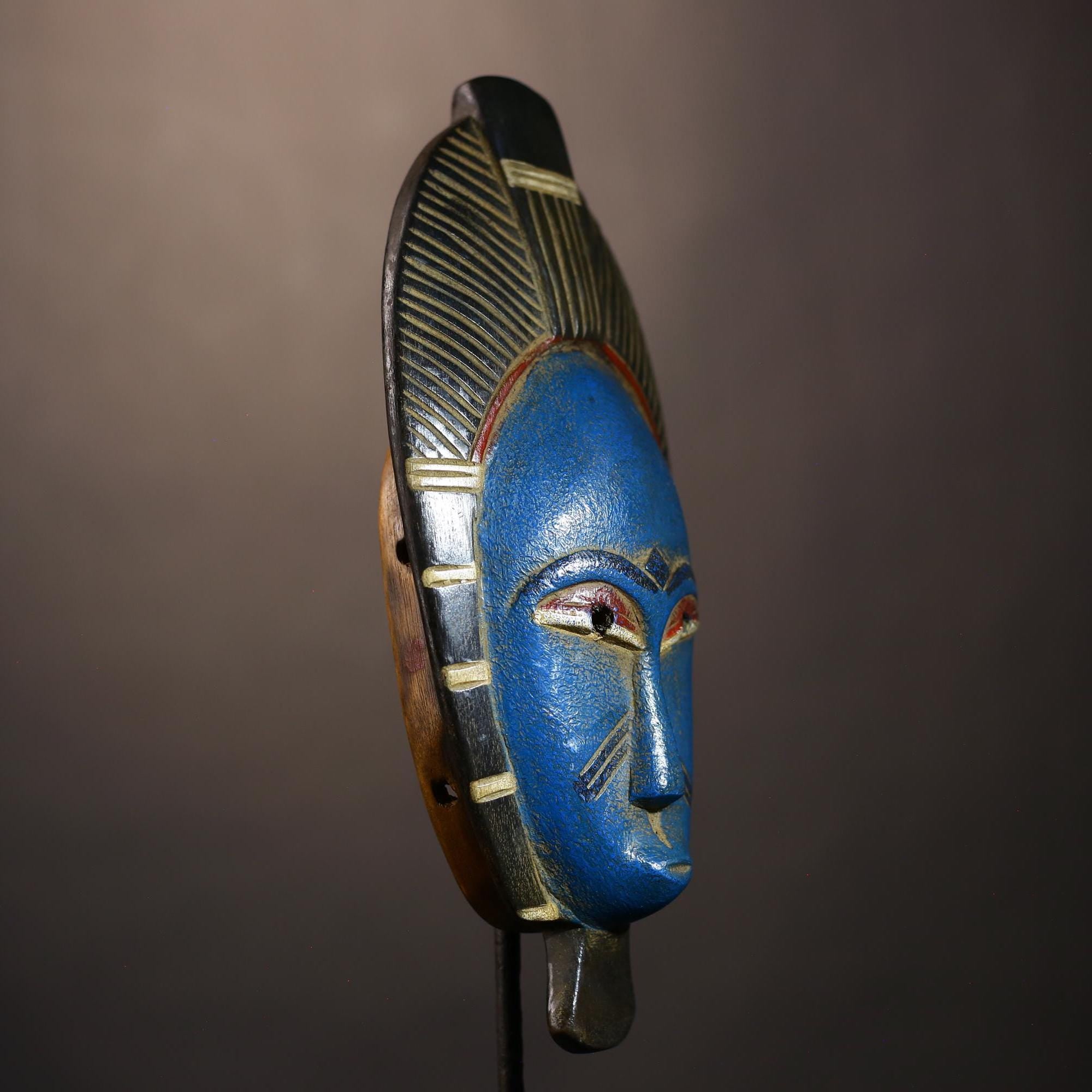 African Vintage Guro Mask Blue Color Hand-Carved Wooden Art Decor | Unique Tribal Decor | Ethnic Wall Art | Artisan Craft-G5041