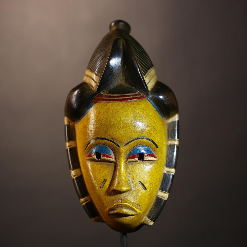 Africa Vintage Mask | Guro Yellow | Hand Carved Wooden | Unique Tribal Wall Art | Home Decor | Ethnic Art | Wall Hanging | Craft-G5038