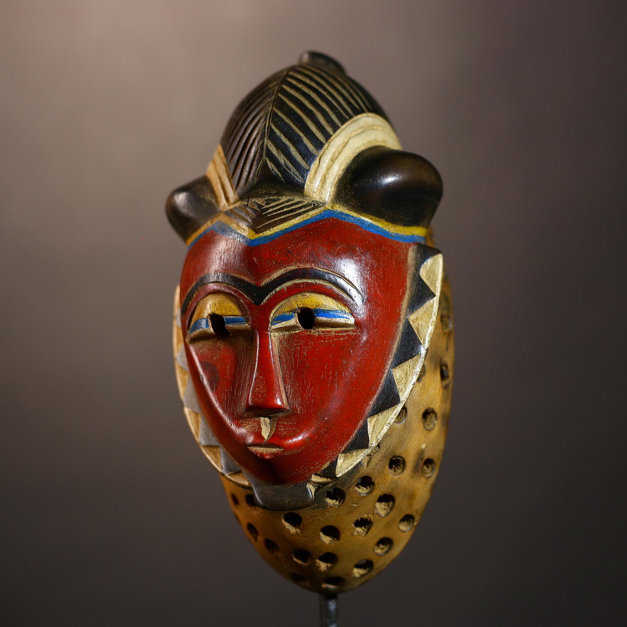 African Vintage Mask | Guro Red | Hand Carved Wooden | Tribal Wall Decor | Unique Art | Ethnic Style | Artisan Craft | Home Decoration-G5036