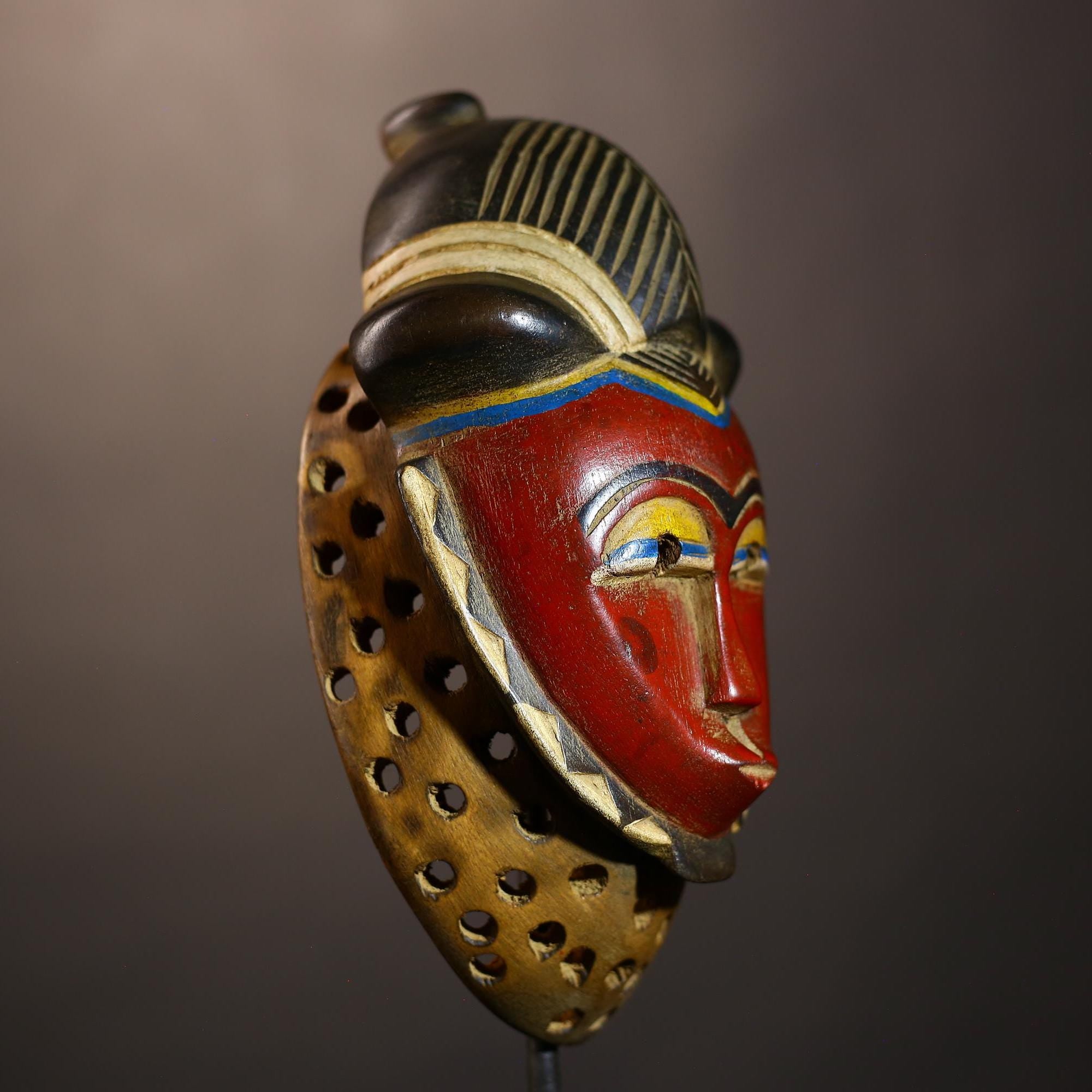 African Vintage Mask | Guro Red | Hand Carved Wooden | Tribal Wall Decor | Unique Art | Ethnic Style | Artisan Craft | Home Decoration-G5036
