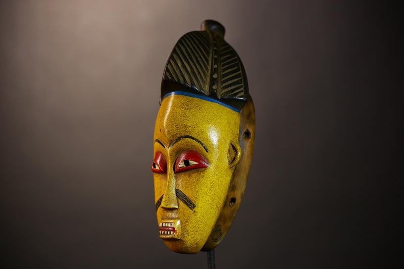 African Vintage Mask | Guro Yellow | Hand Carved Wooden | Unique Tribal Art | Wall Decor | Ethnic Home | Artisan Crafted | Decorative -G5035