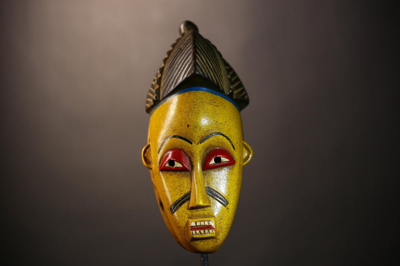 African Vintage Mask | Guro Yellow | Hand Carved Wooden | Unique Tribal Art | Wall Decor | Ethnic Home | Artisan Crafted | Decorative -G5035