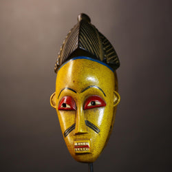 African Vintage Mask | Guro Yellow | Hand Carved Wooden | Unique Tribal Art | Wall Decor | Ethnic Home | Artisan Crafted | Decorative -G5035