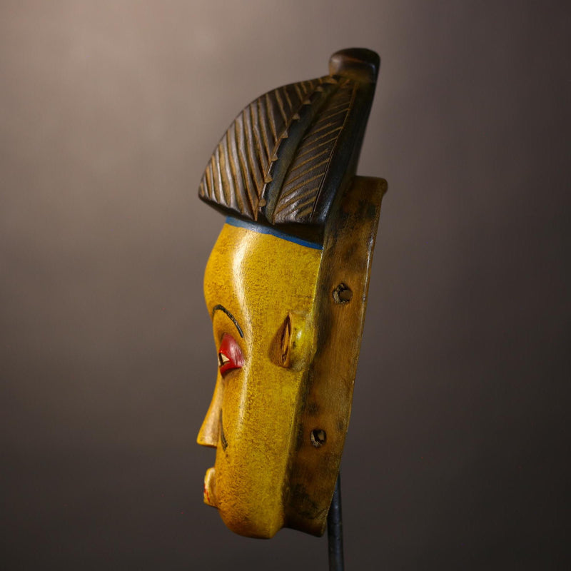 African Vintage Mask | Guro Yellow | Hand Carved Wooden | Unique Tribal Art | Wall Decor | Ethnic Home | Artisan Crafted | Decorative -G5035