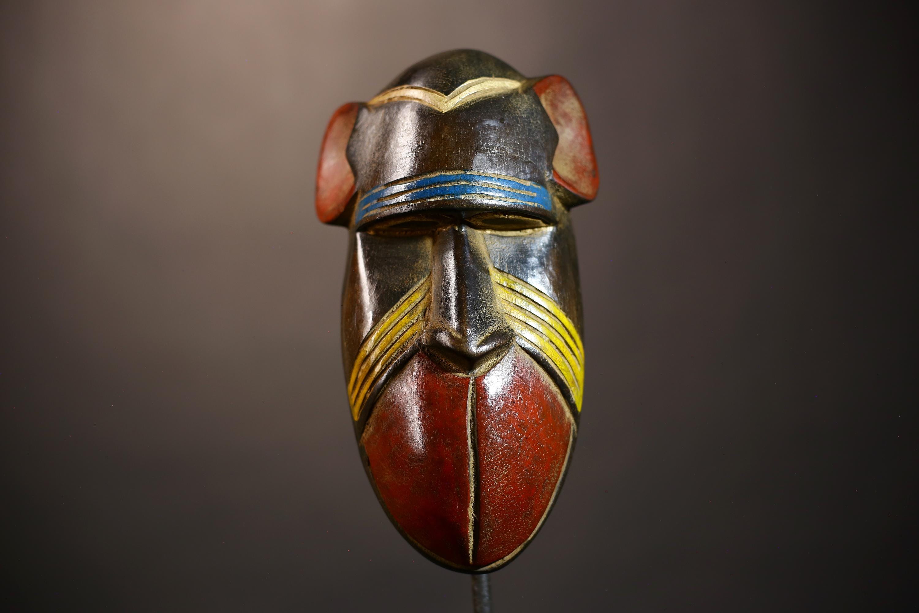 African Vintage Baule Mask | Unique Tribal Monkey Wall Decor | Ethnic Art Accent | Cultural Home Decoration | Artisan Craft-G5056