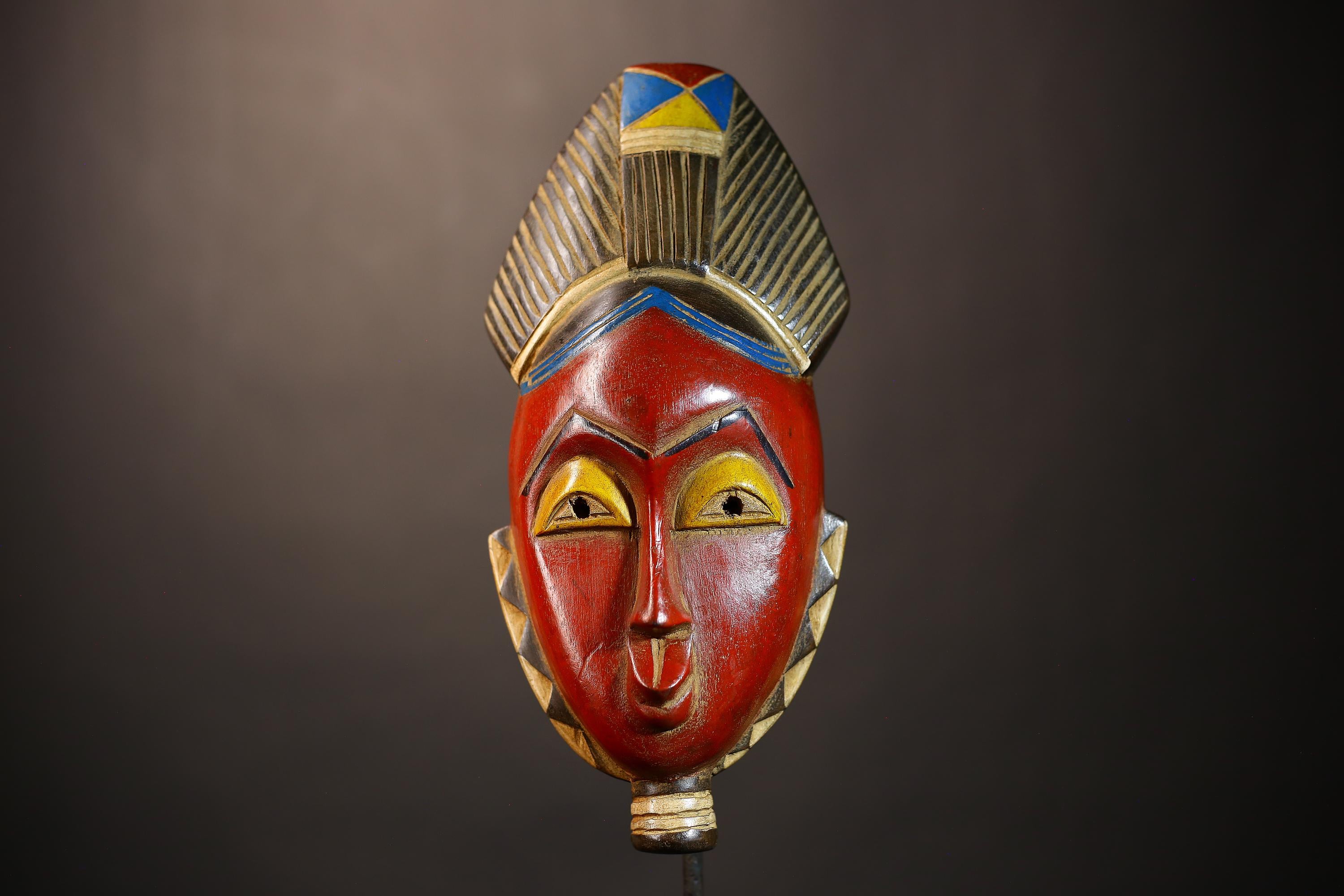 African Vintage Guro Mask | Hand-Carved Red Tribal Art | Unique Wall Décor | Ethnic Home Accent | Artisan Craftsmanship-G5048