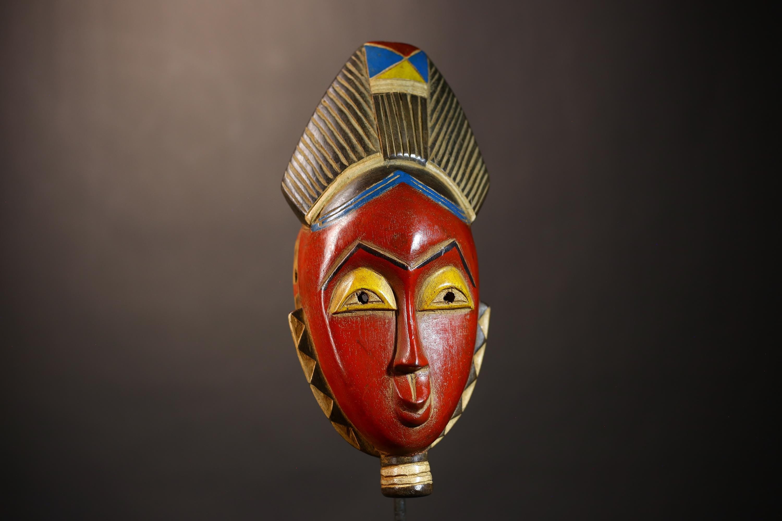 African Vintage Guro Mask | Hand-Carved Red Tribal Art | Unique Wall Décor | Ethnic Home Accent | Artisan Craftsmanship-G5048
