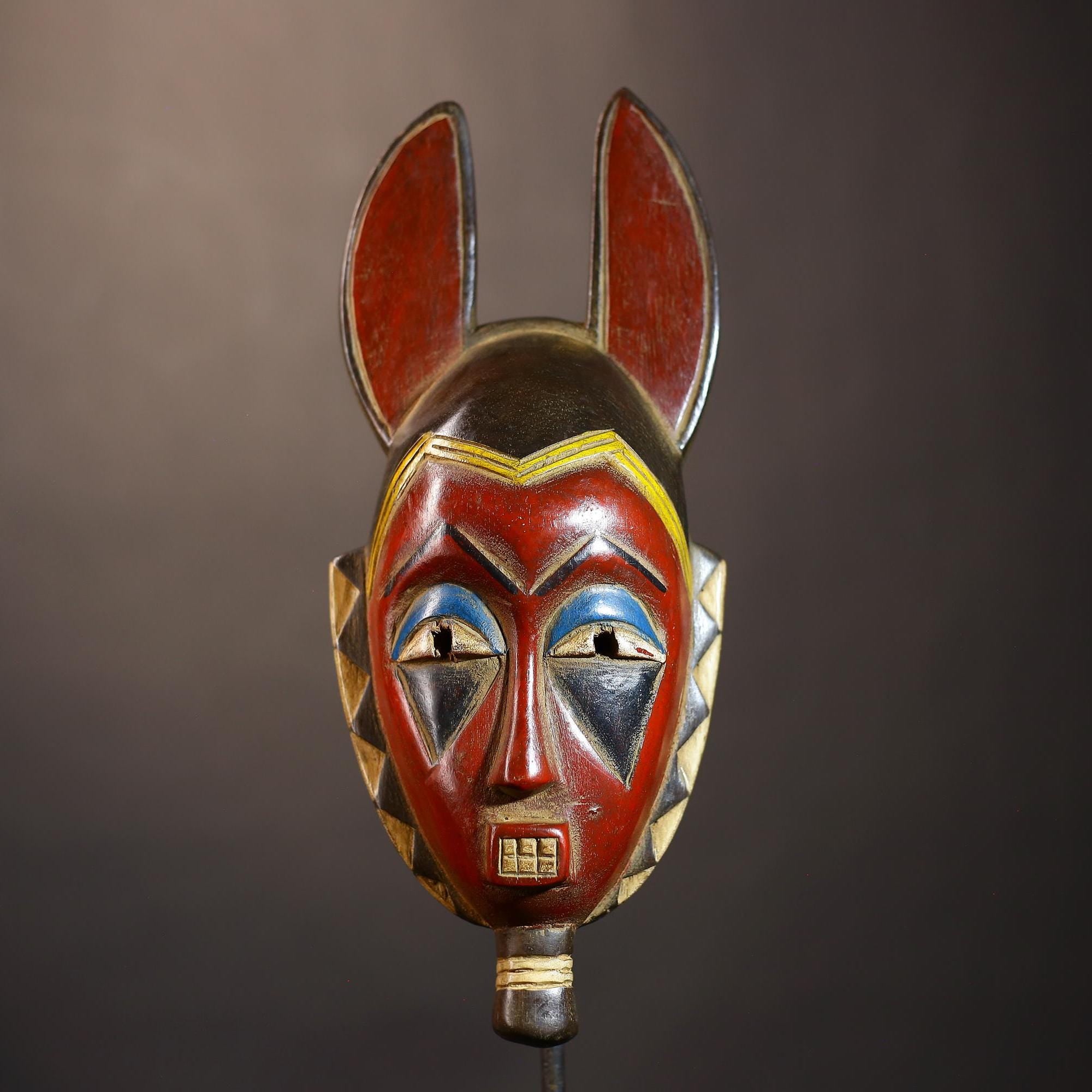 African Vintage Guro Mask | Hand-Carved Tribal Wall Art | Unique Rabbit Ears Design | Ethnic Home Décor | Artisan Craft-G5047