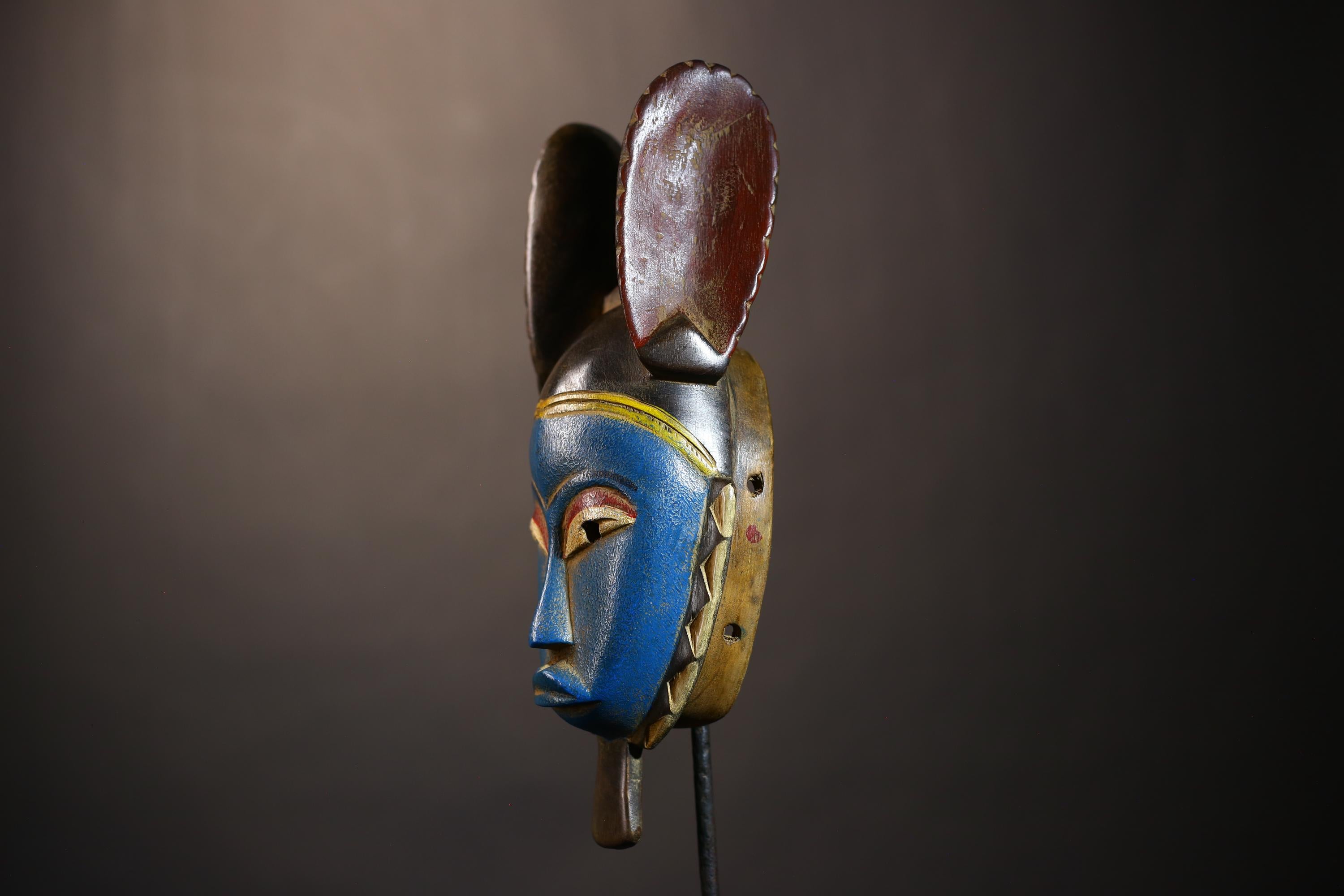 African Vintage Hand-Carved Guro Mask | Tribal Wall Art with Rabbit Ears | Unique Home Decor | Ethnic Craftsmanship | Artisan Piece-G5046