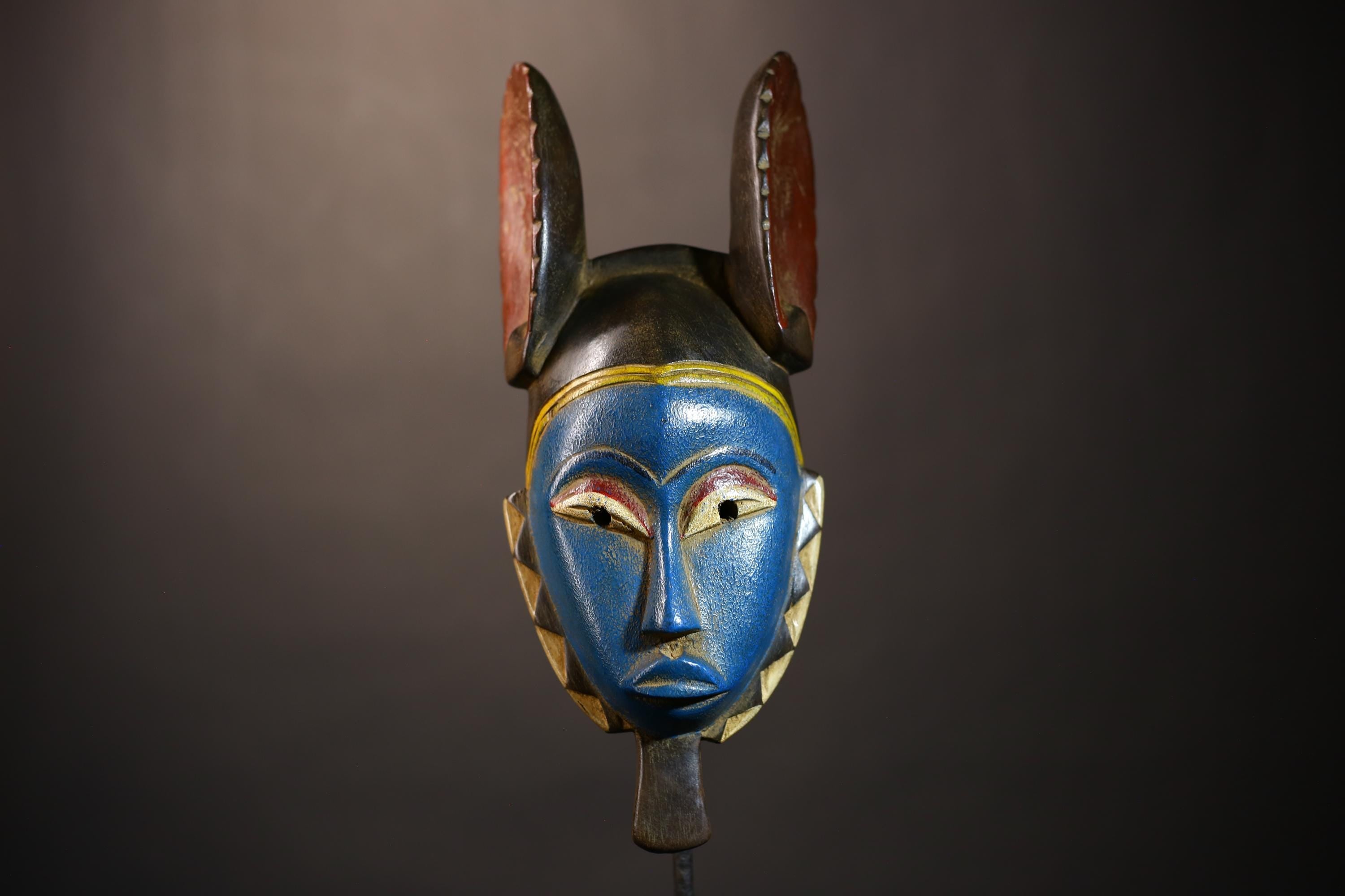 African Vintage Hand-Carved Guro Mask | Tribal Wall Art with Rabbit Ears | Unique Home Decor | Ethnic Craftsmanship | Artisan Piece-G5046