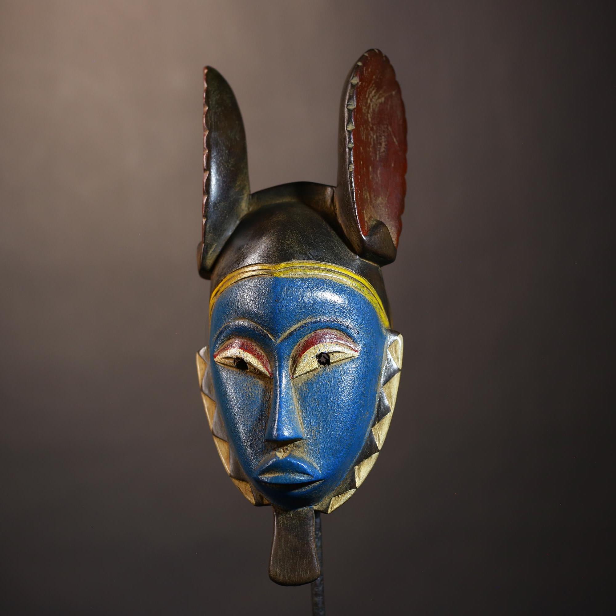 African Vintage Hand-Carved Guro Mask | Tribal Wall Art with Rabbit Ears | Unique Home Decor | Ethnic Craftsmanship | Artisan Piece-G5046