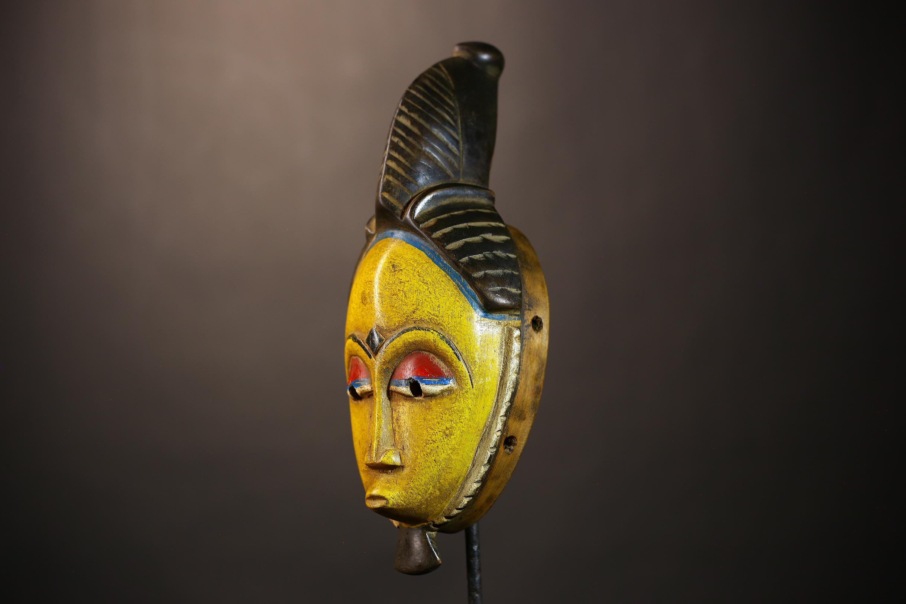 African Vintage Guro Mask | Handmade Yellow Wall Art | Unique Home Décor | Ethnic Accent | Artisan Craftsmanship-G5051