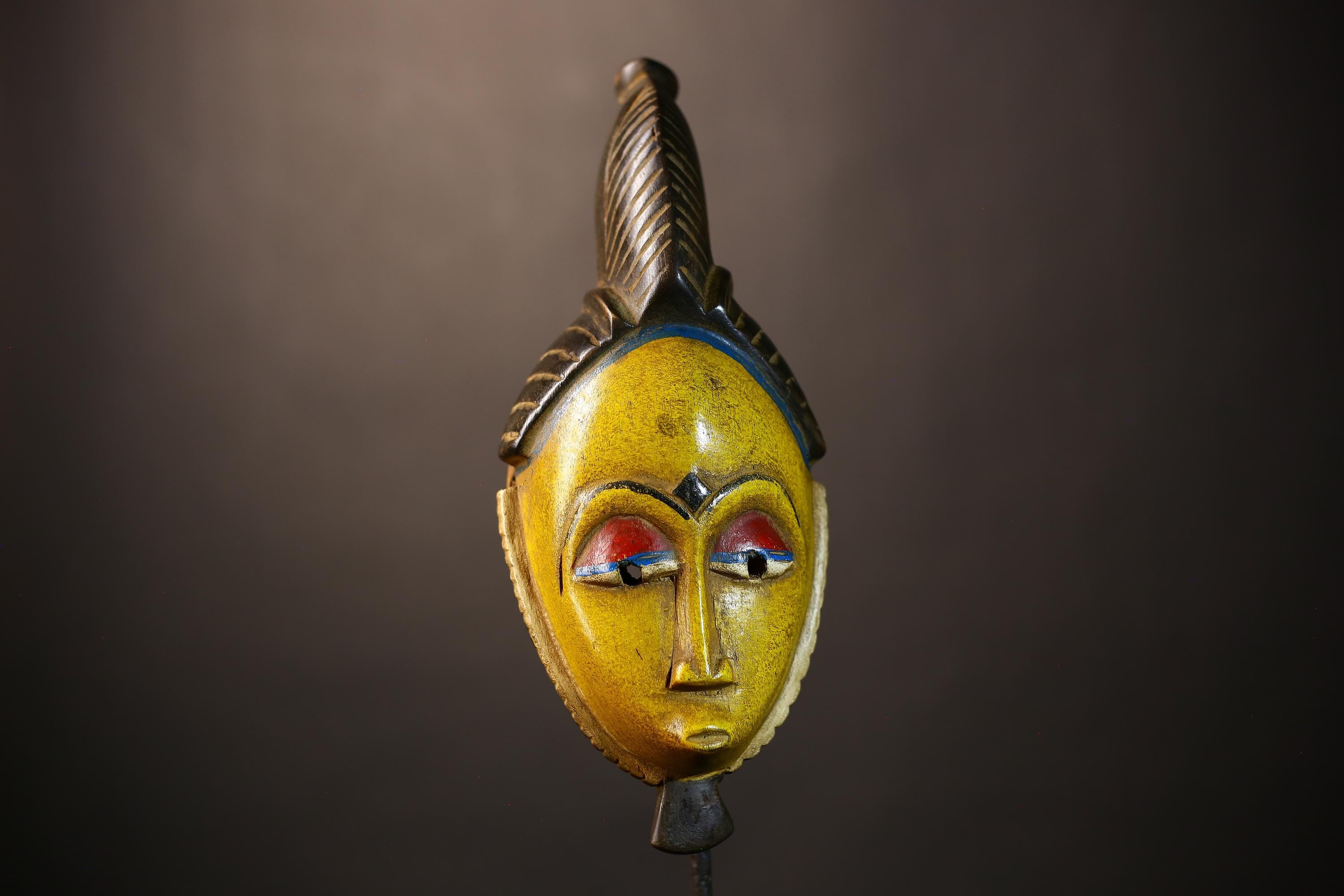 African Vintage Guro Mask | Handmade Yellow Wall Art | Unique Home Décor | Ethnic Accent | Artisan Craftsmanship-G5051