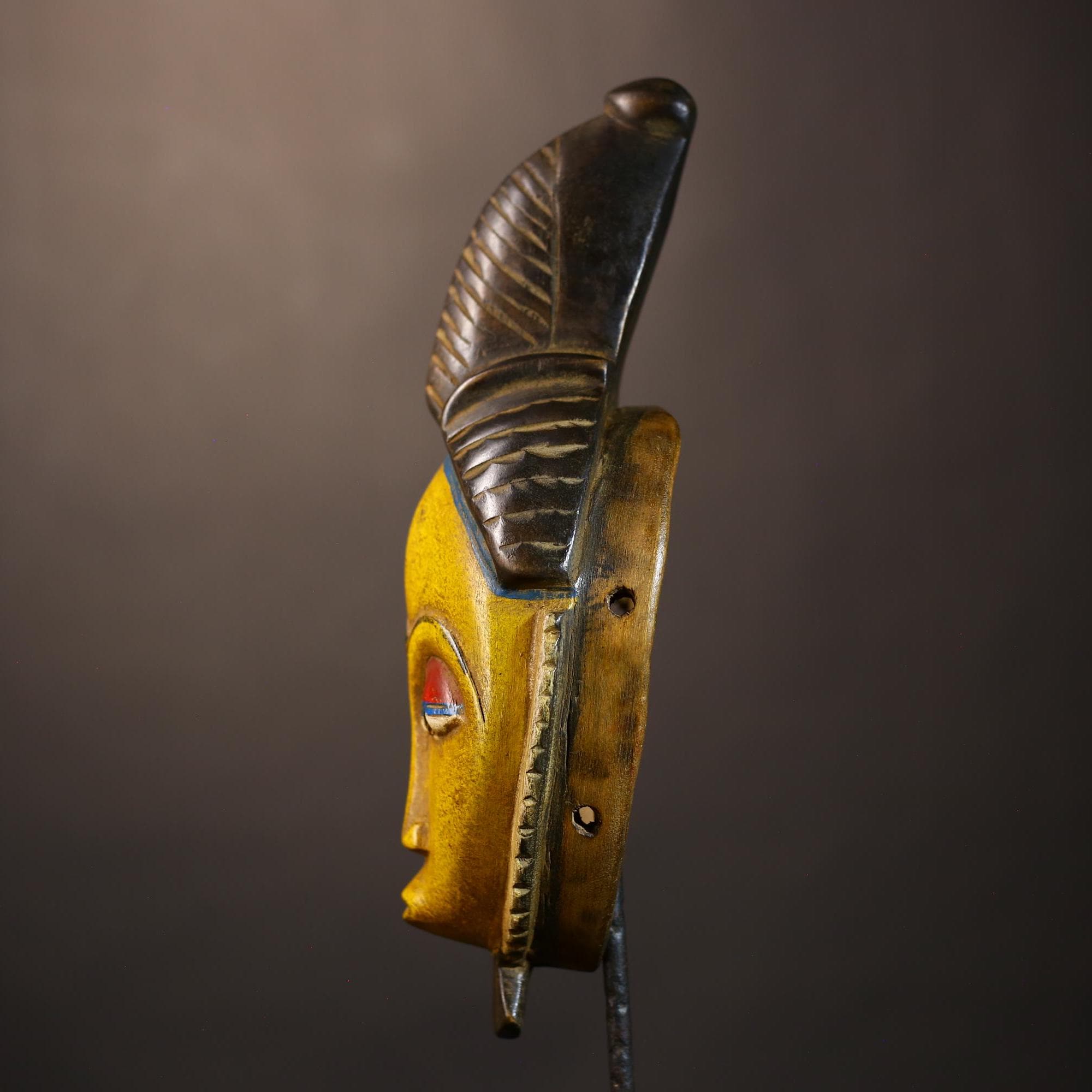 African Vintage Guro Mask | Handmade Yellow Wall Art | Unique Home Décor | Ethnic Accent | Artisan Craftsmanship-G5051