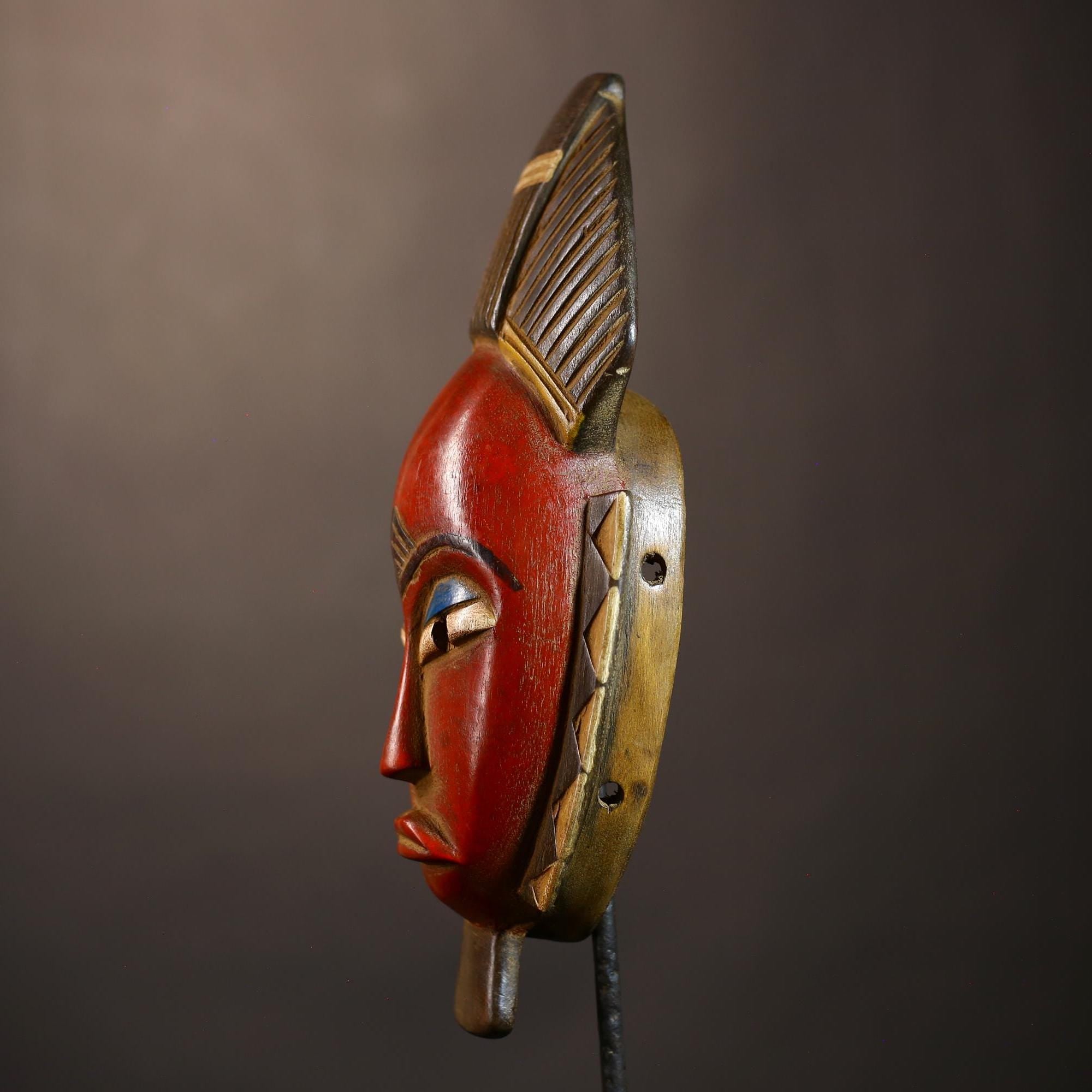 African Mask | Vintage Guro Hand-Carved Tribal Art | Wooden Wall Decor | Unique Ethnic Artwork | Cultural Home Accent-G5081