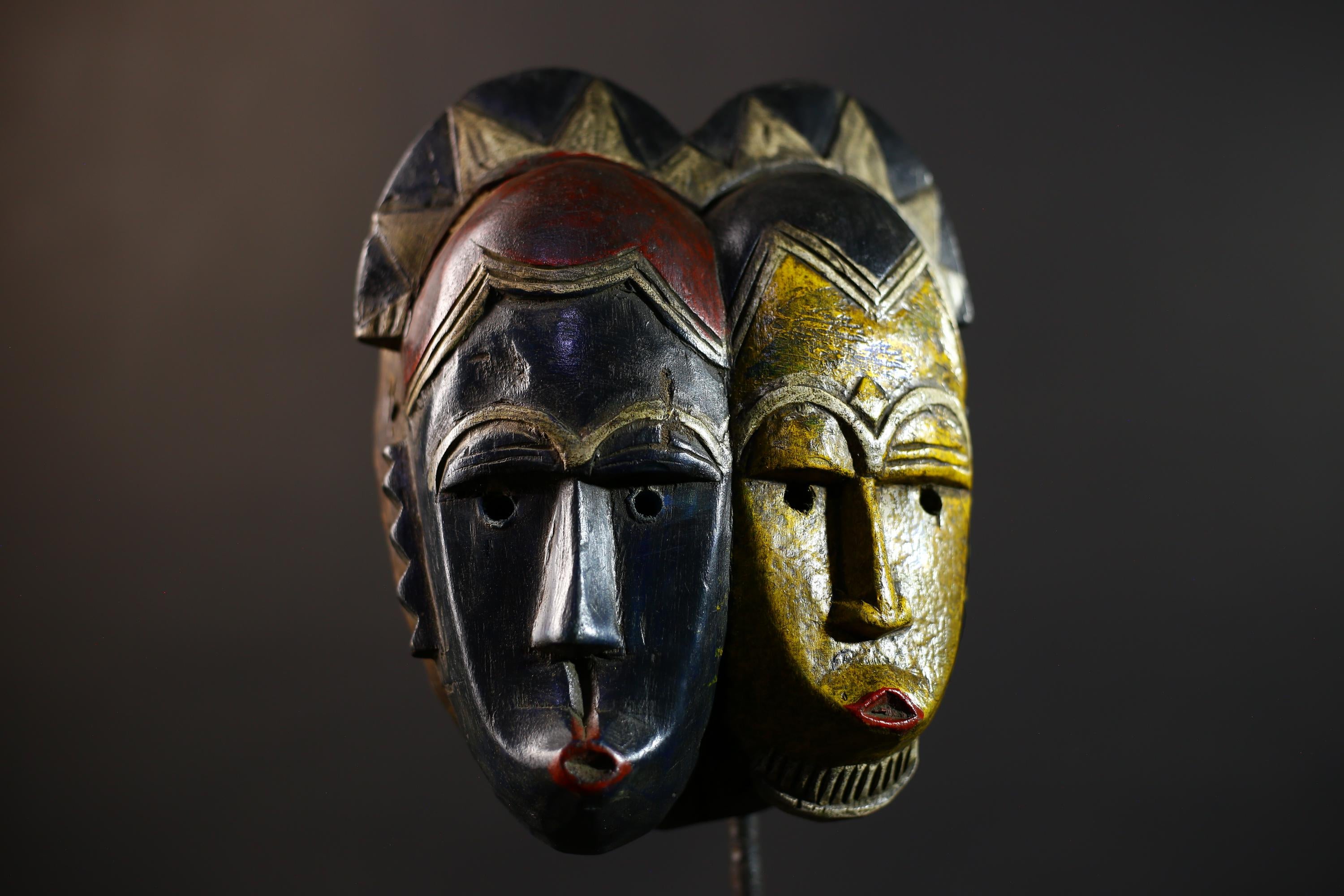African Mask Art | Hand Carved Tribal Faces | Wall Decor Wooden Sculpture | Authentic Ethnic Home Accent-G5166