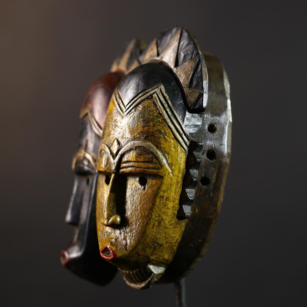 African Mask Art | Hand Carved Tribal Faces | Wall Decor Wooden Sculpture | Authentic Ethnic Home Accent-G5166