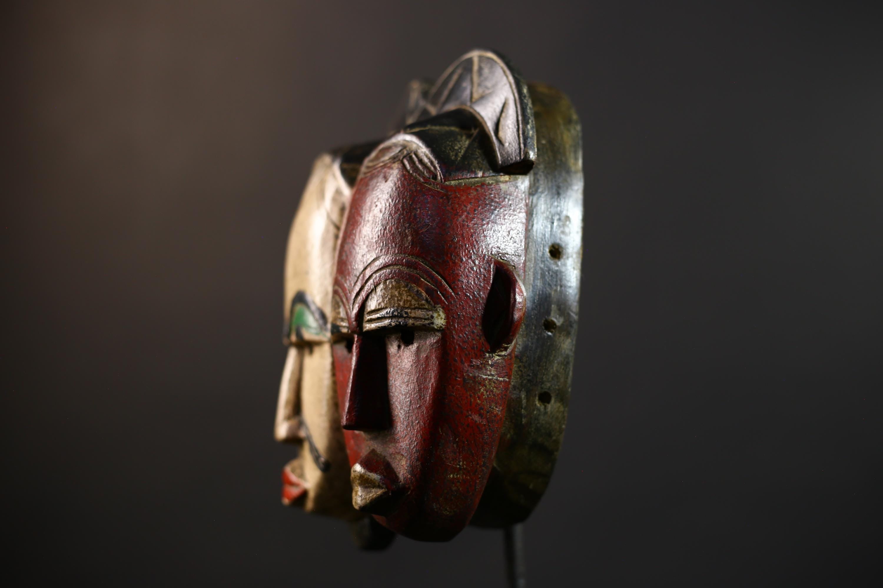 African Baule Mask | Hand Carved Tribal Two Faces | Wall Art Decor Sculpture | Authentic Ethnic Home Accent-G5165