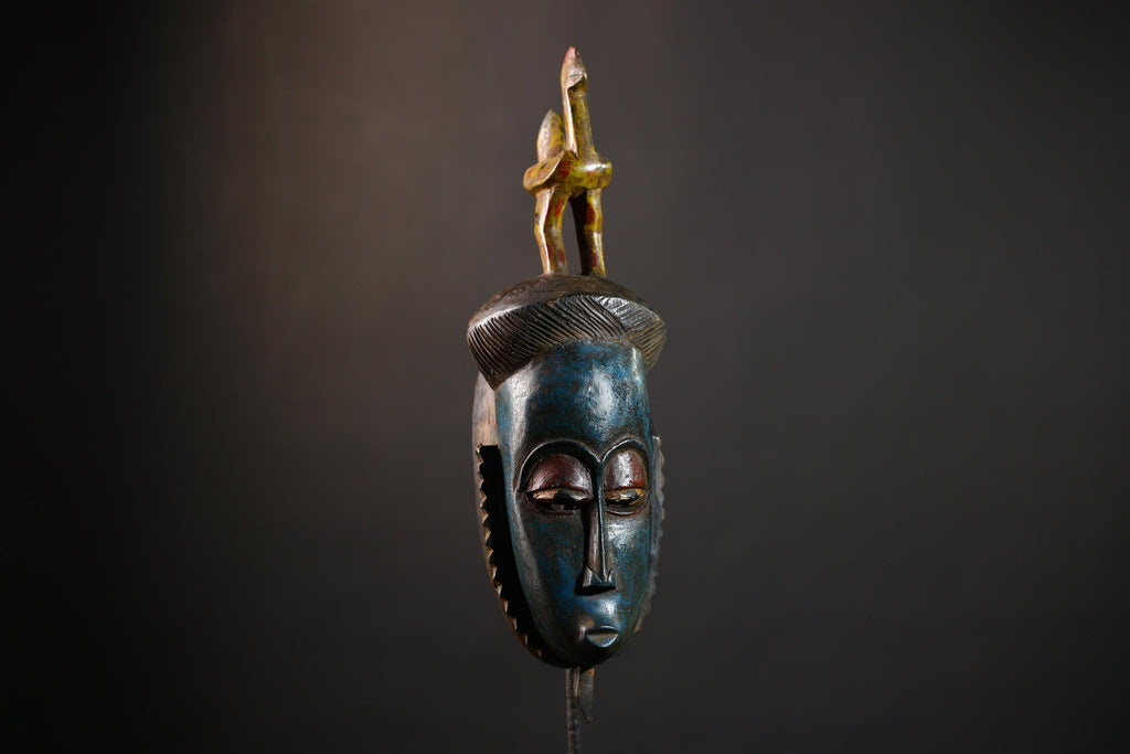 African Baule Mask | Hand Carved Tribal Face | Wall Art Decor Wood Sculpture | Authentic Ethnic Home Accent-G5164