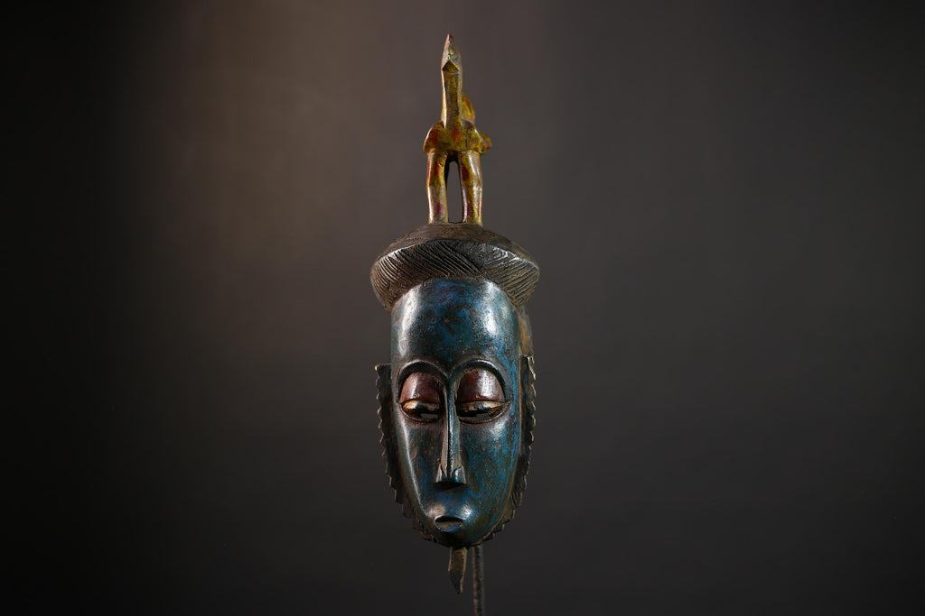 African Baule Mask | Hand Carved Tribal Face | Wall Art Decor Wood Sculpture | Authentic Ethnic Home Accent-G5164