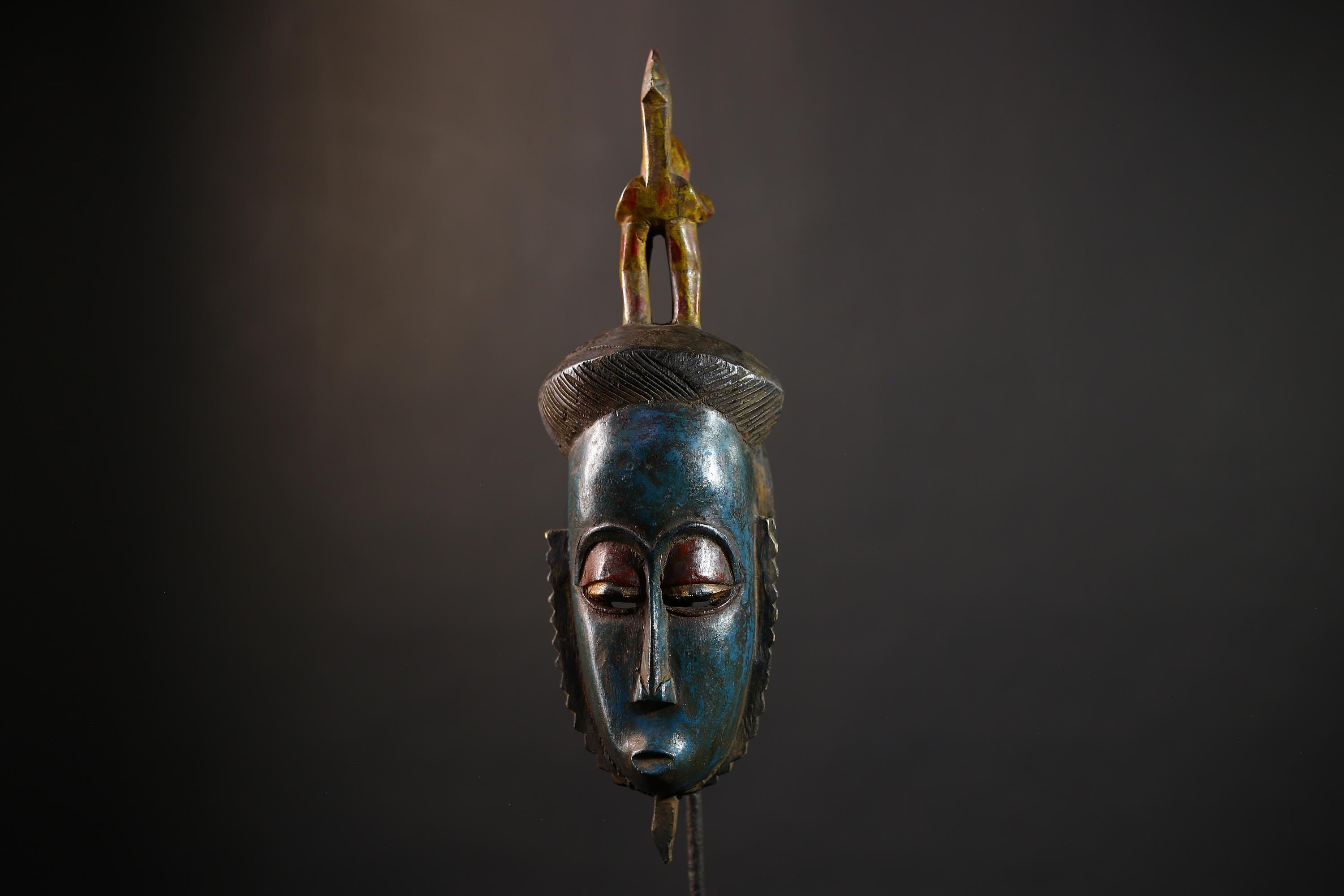African Baule Mask | Hand Carved Tribal Face | Wall Art Decor Wood Sculpture | Authentic Ethnic Home Accent-G5164