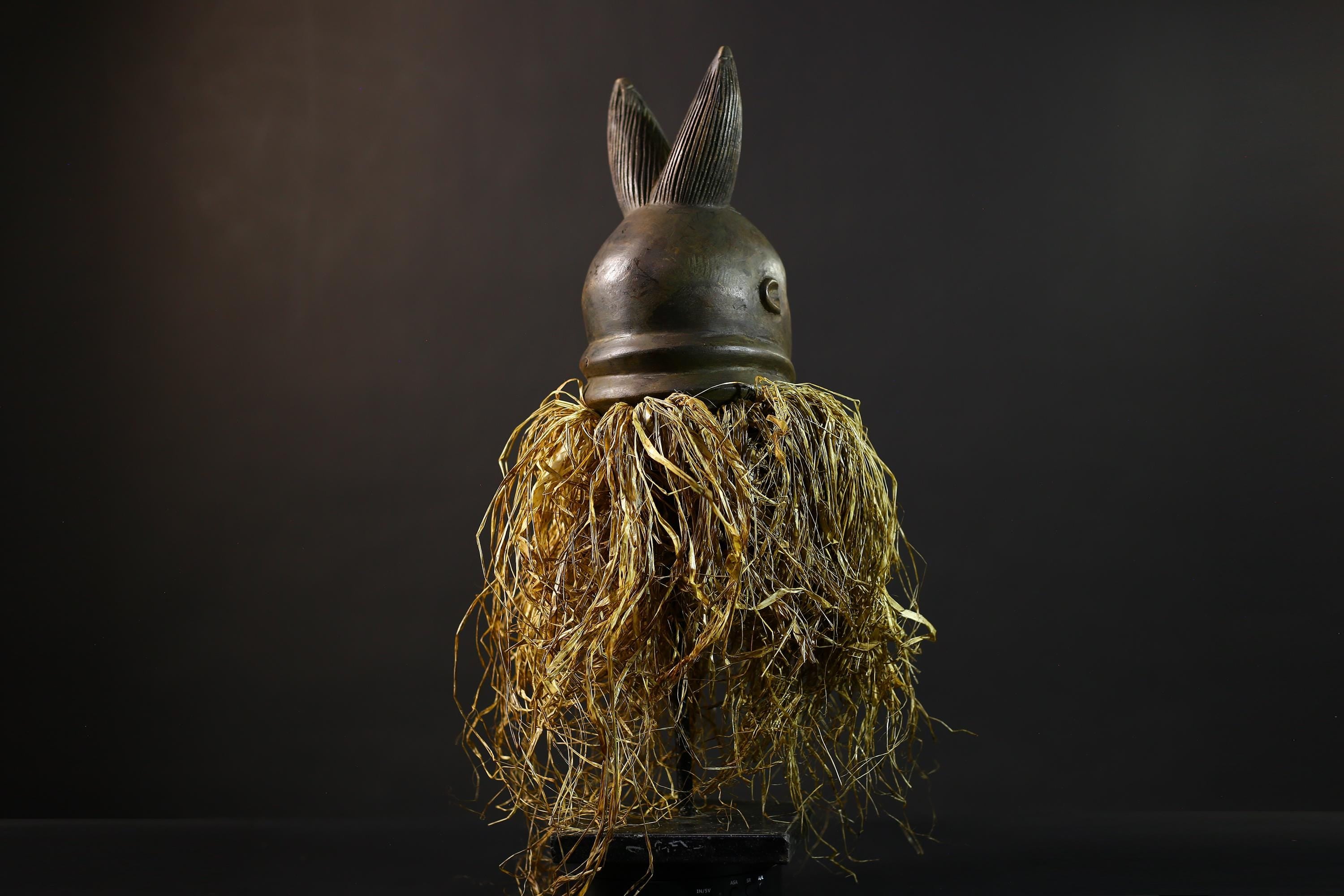 African | Mask | Carved Wooden | Helmet Bondo | Bundu Raffia | Tribal Decor Art | Ethnic Home Accent | Handmade Sculpture-G5171