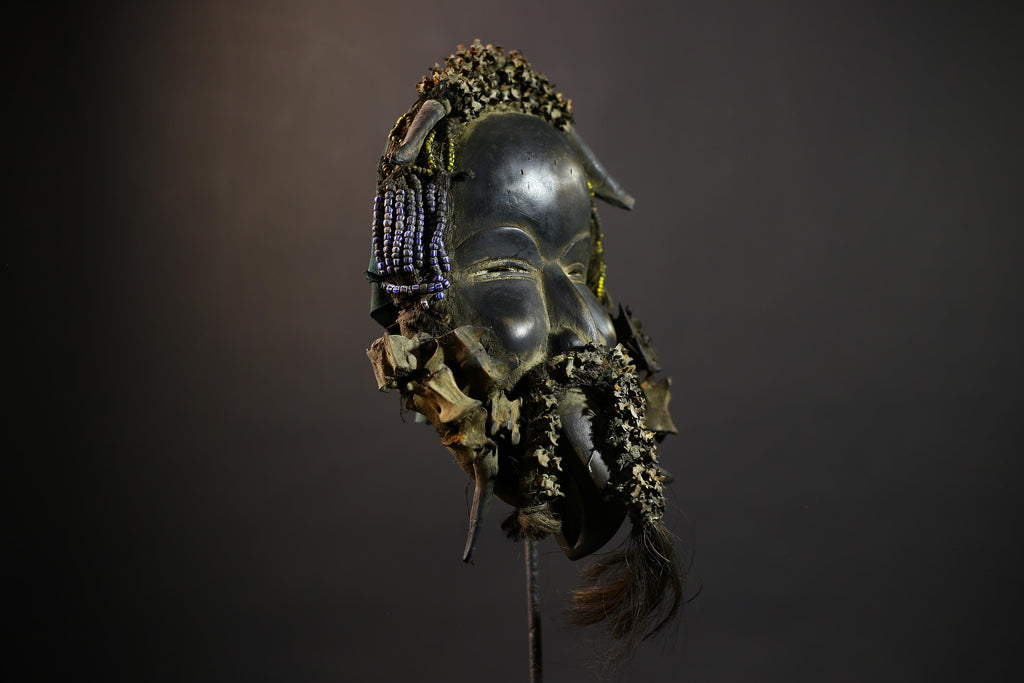 African Mask with Shells | Traditional Dan Wooden Decor | Unique Home Art | Ethnic Collectible Piece | Artisan Craft Decor-G5162