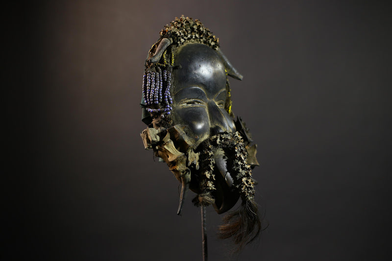 African Mask with Shells | Traditional Dan Wooden Decor | Unique Home Art | Ethnic Collectible Piece | Artisan Craft Decor-G5162