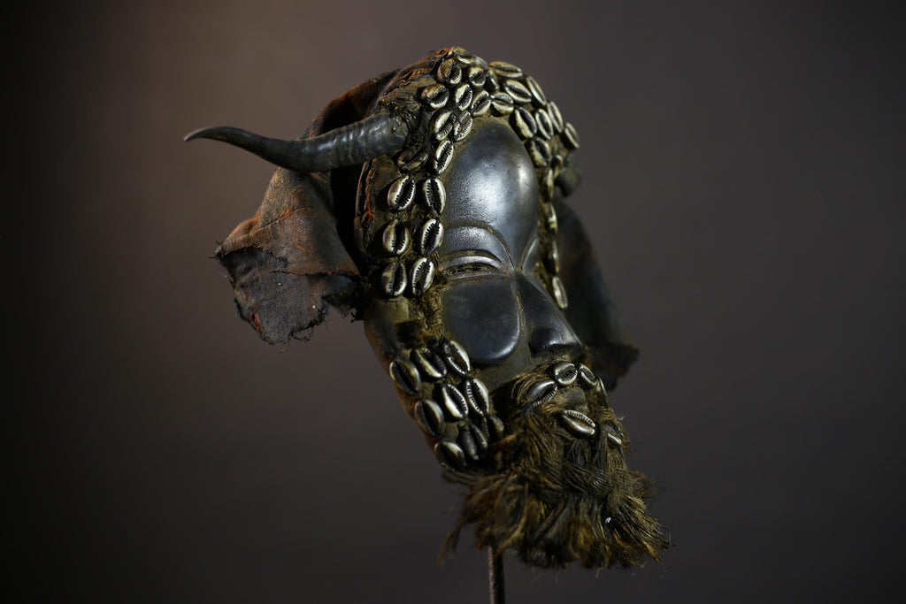 African Mask with Shells | Traditional Dan Wooden Mask | Unique Home Decor Art | Collectible Ethnic Decor Piece-G5161