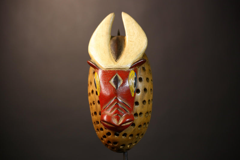 African Vintage Wood Mask | Bobo Bidjogo Bull Face | Unique Wall Art Decor | Handcrafted Cultural Accent for Your Home-G5065