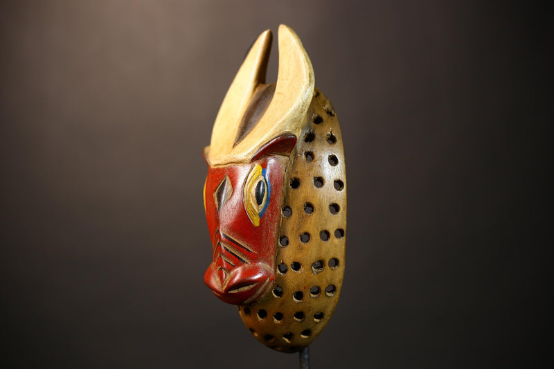 African Vintage Wood Mask | Bobo Bidjogo Bull Face | Unique Wall Art Decor | Handcrafted Cultural Accent for Your Home-G5065